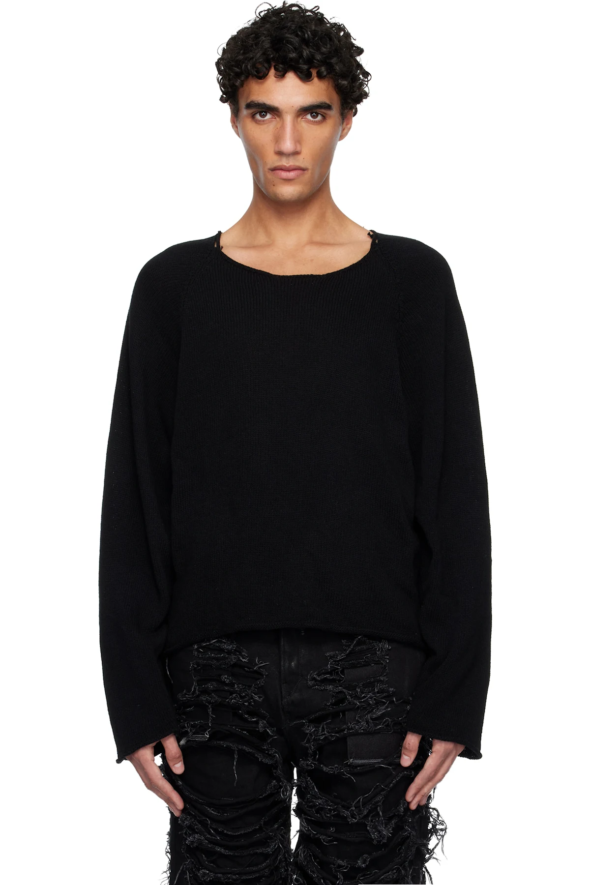 Black Hand Knit Basic Sweater