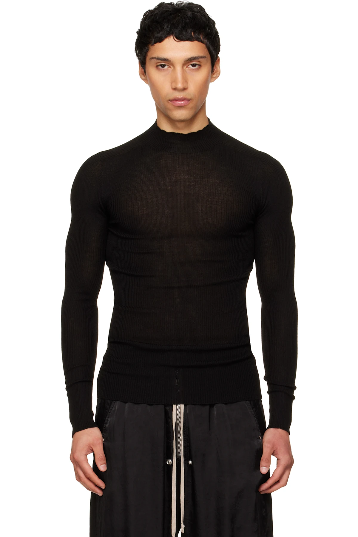 Black Temple Ribbed Lupetto Sweater
