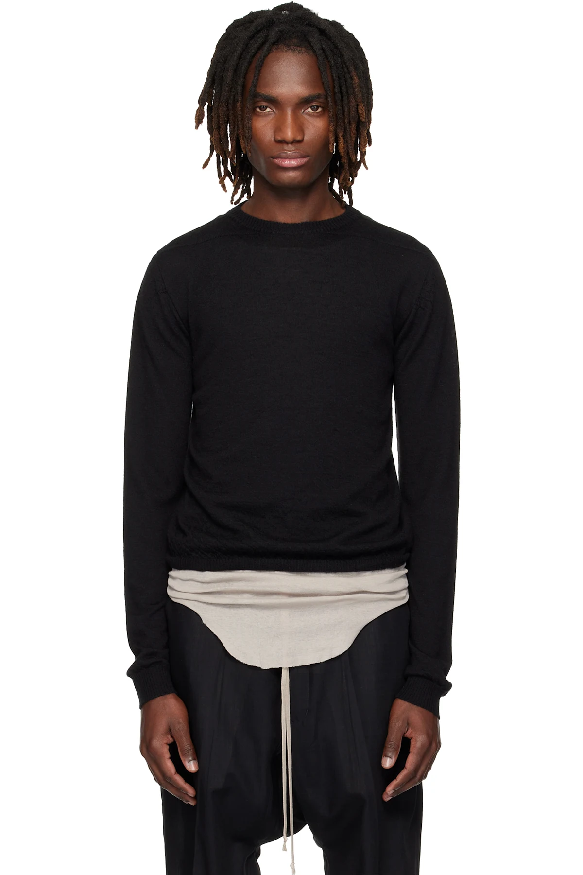 Black Temple Rasato Knit Cropped Biker Sweater