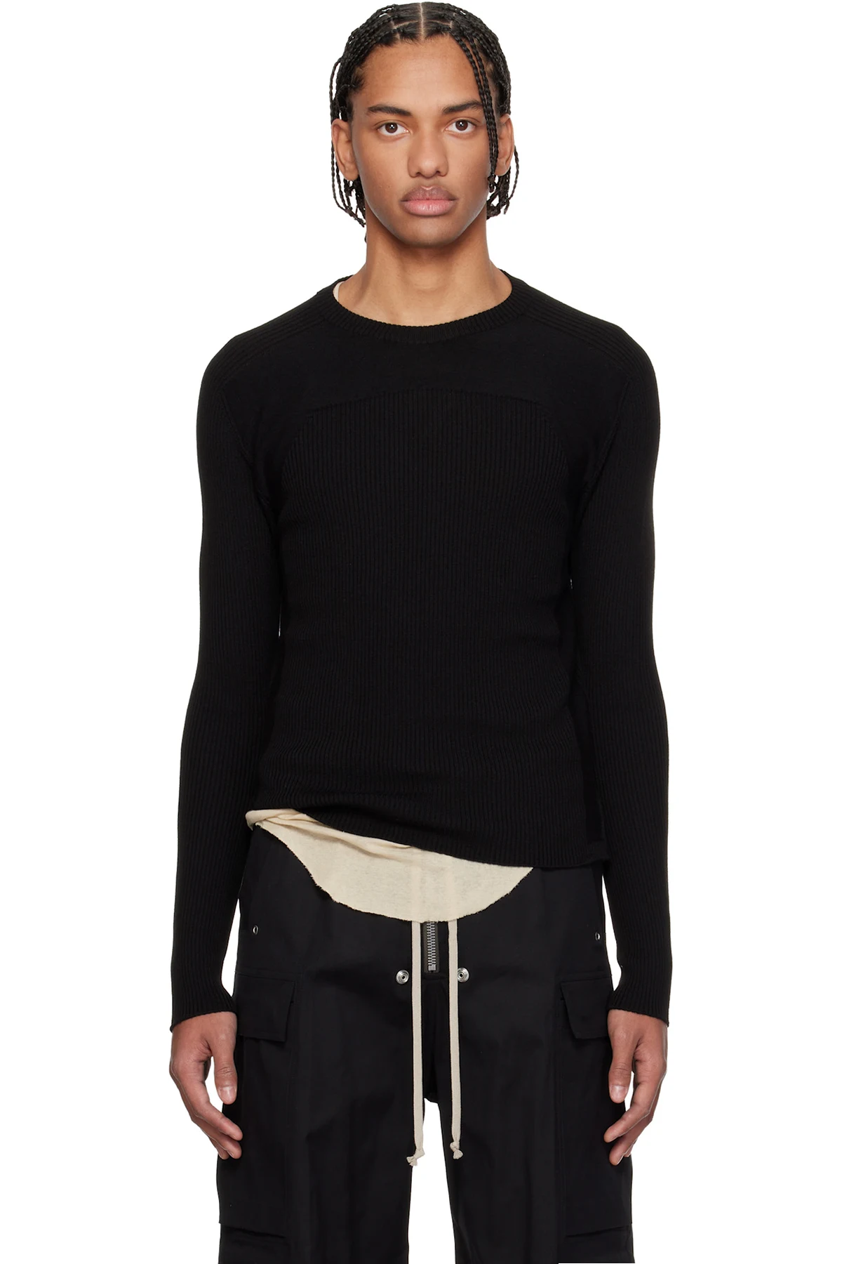 Black Temple Ribbed Geo Sweater