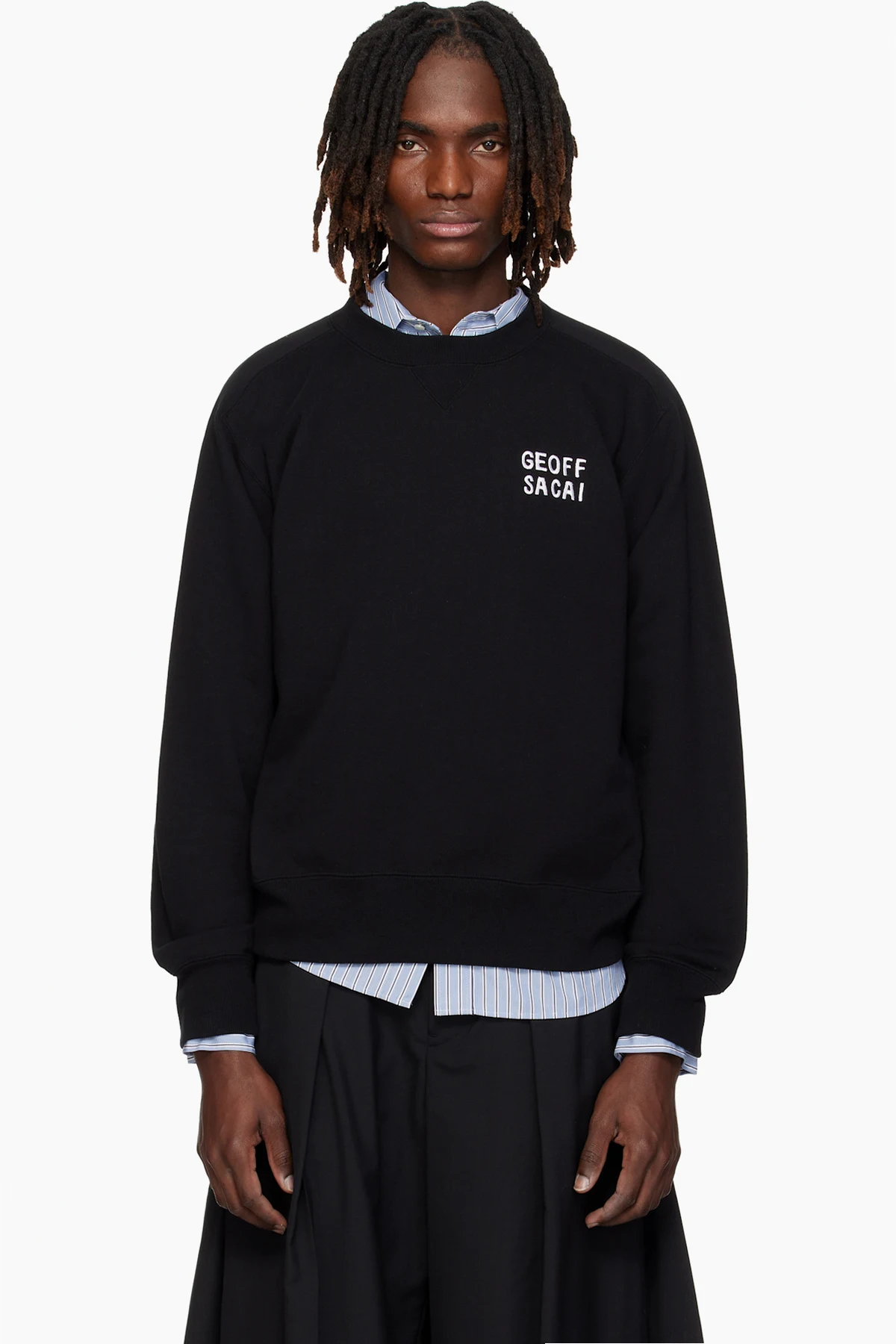Black 'geoff sacai' Embroidery Pullover Sweatshirt