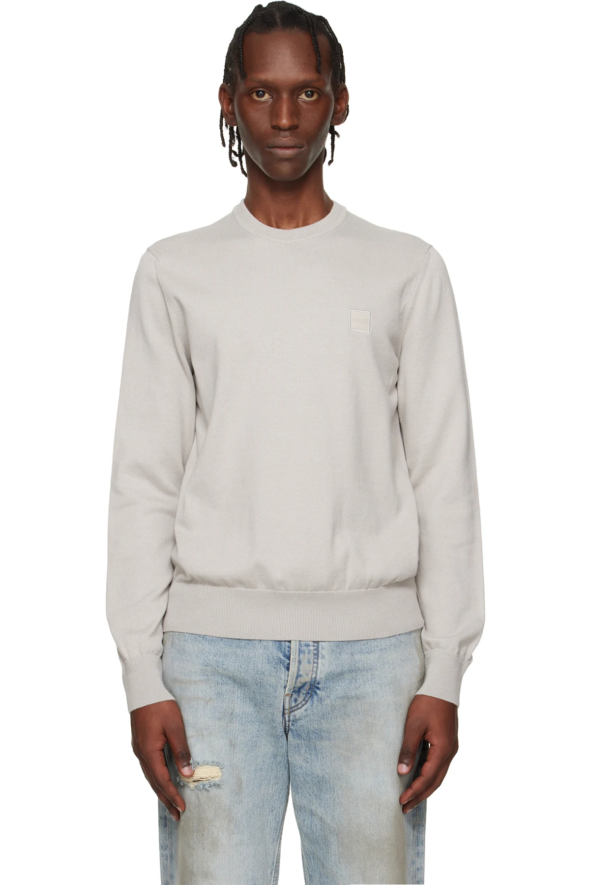 Gray Logo-Label Cotton & Cashmere Sweater