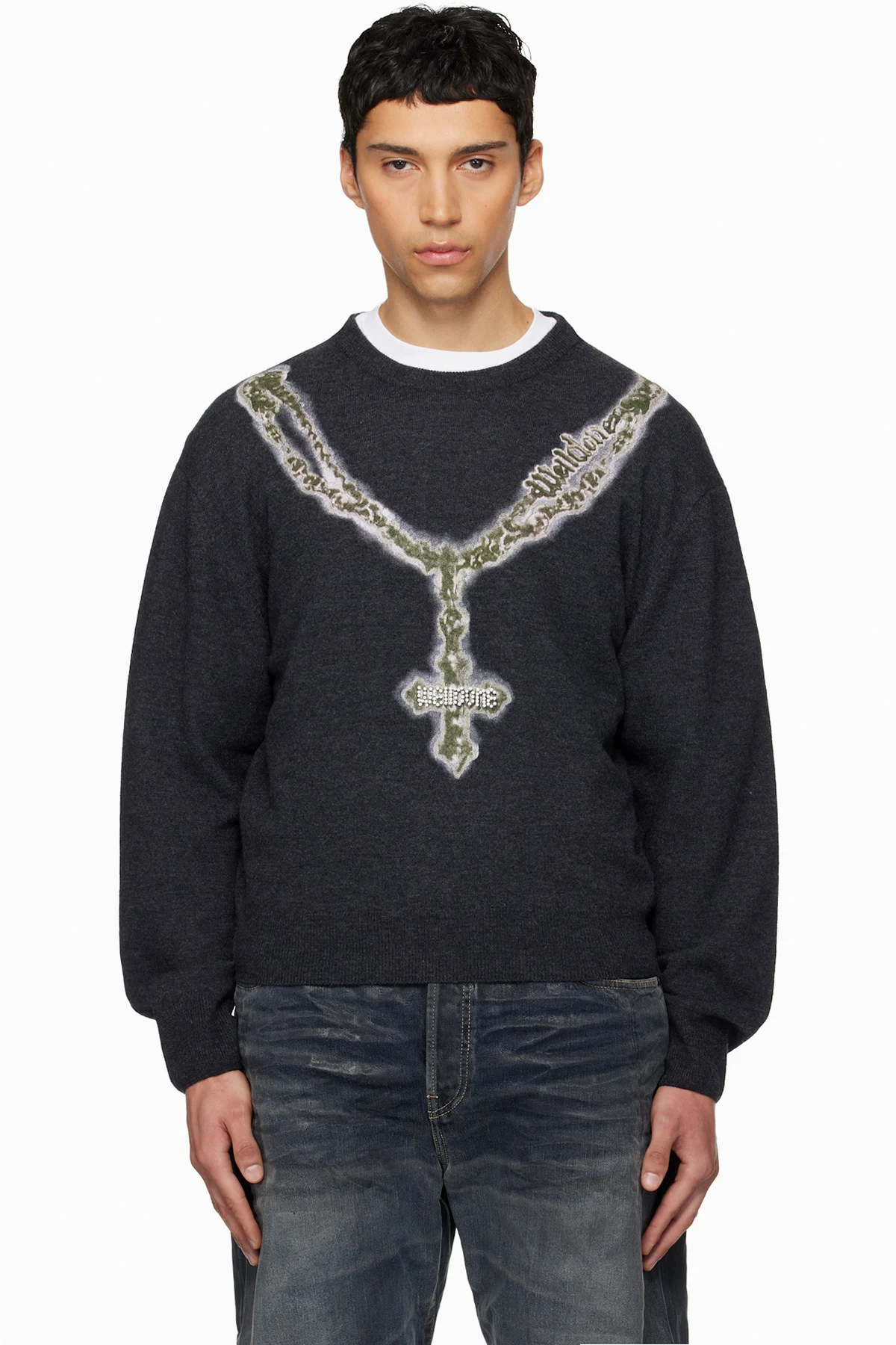 Gray Cross Necklace Sweater