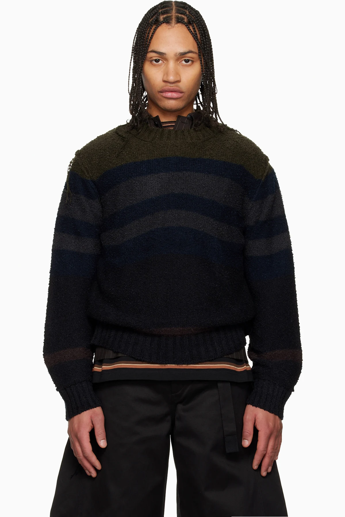 Navy Horizontal Stripe Knit Pullover Sweater