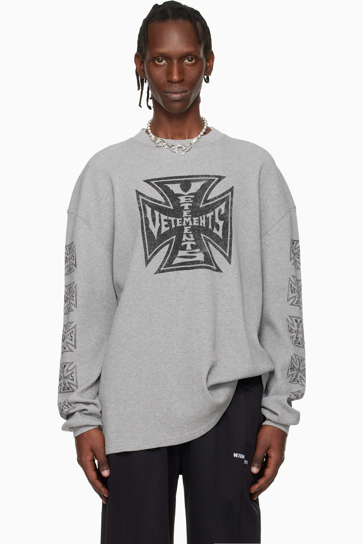 Gray Biker Cross Waffle Longsleeve T-shirt
