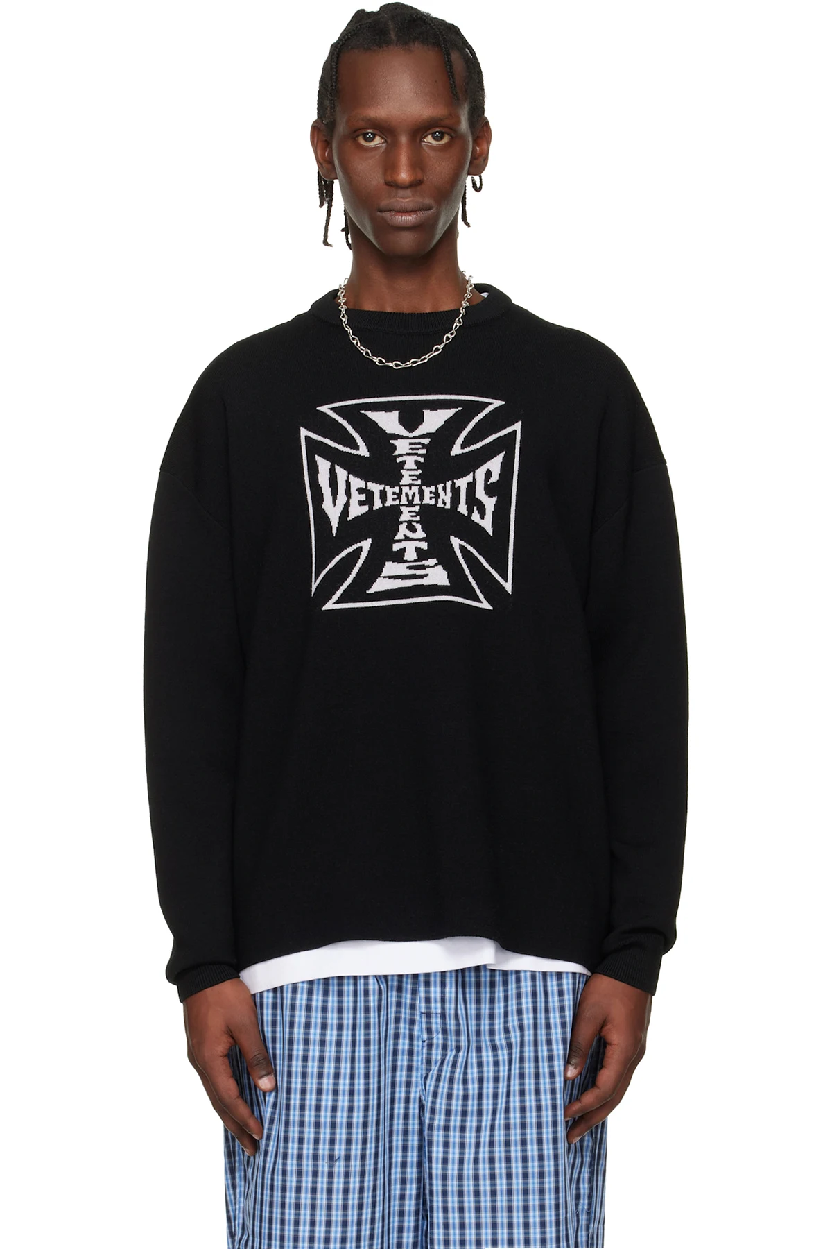 Black Double Biker Cross Logo Sweater