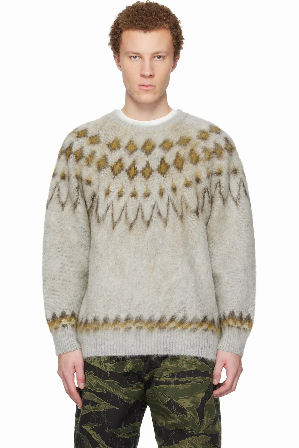 Gray Mohair Crew Neck Sweater