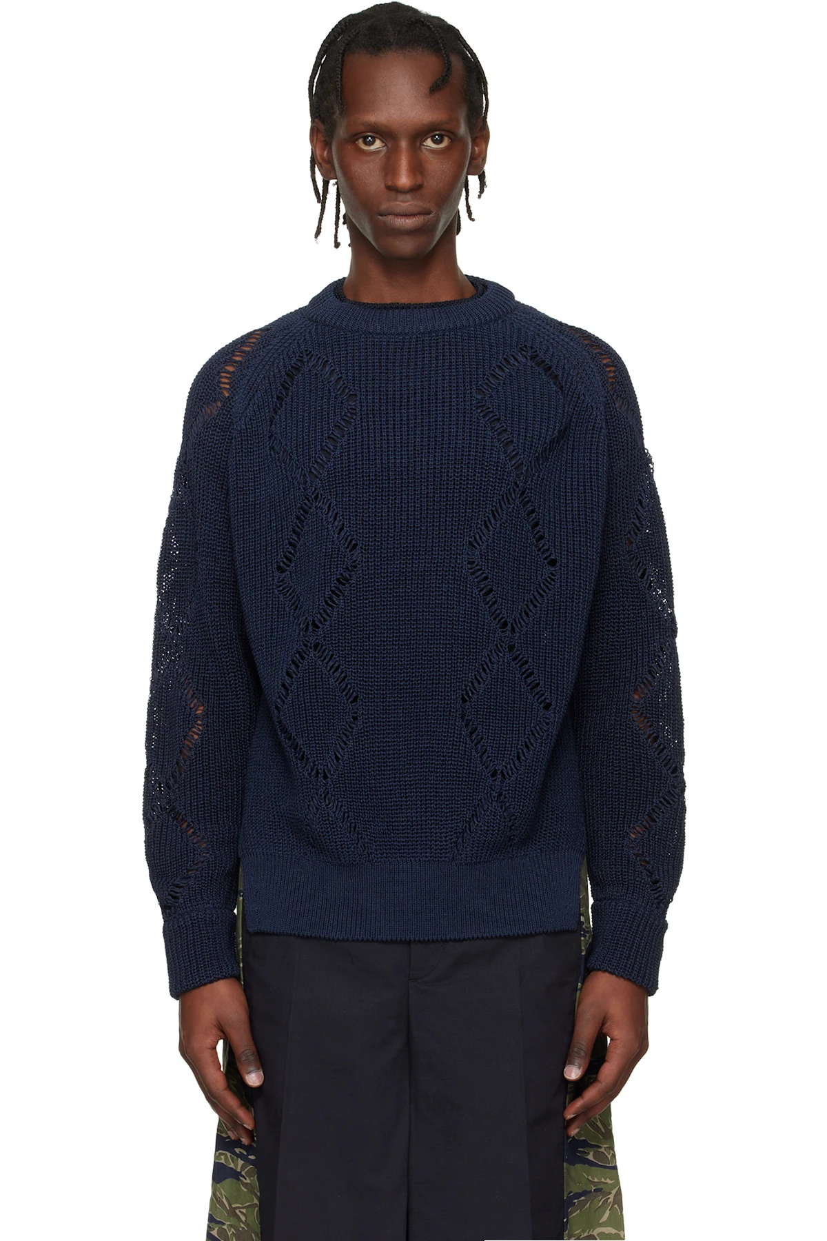 Navy Motif Knit Pullover Sweater