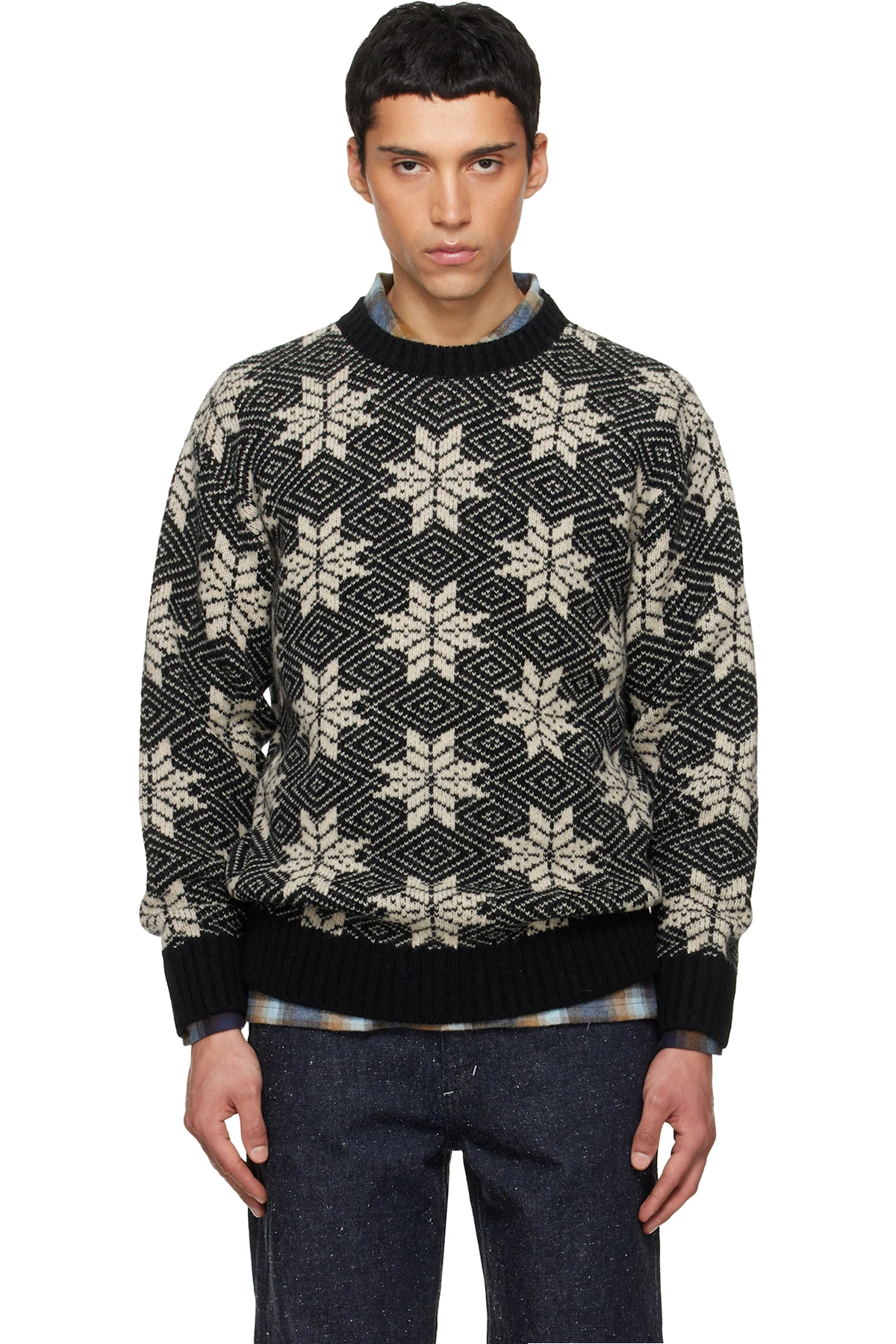 Black Crew Neck Snowflakes Sweater