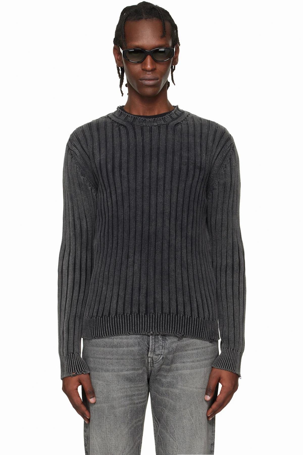 Gray Ink Arrow Rib Knit Crewneck Sweater