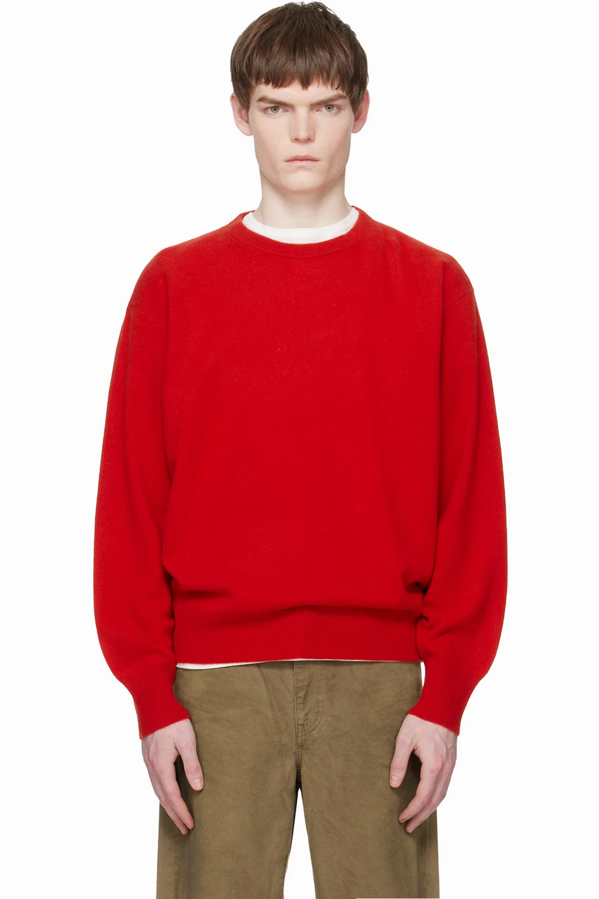 Red Pure Cashmere Knit Crew Neck LS Sweater