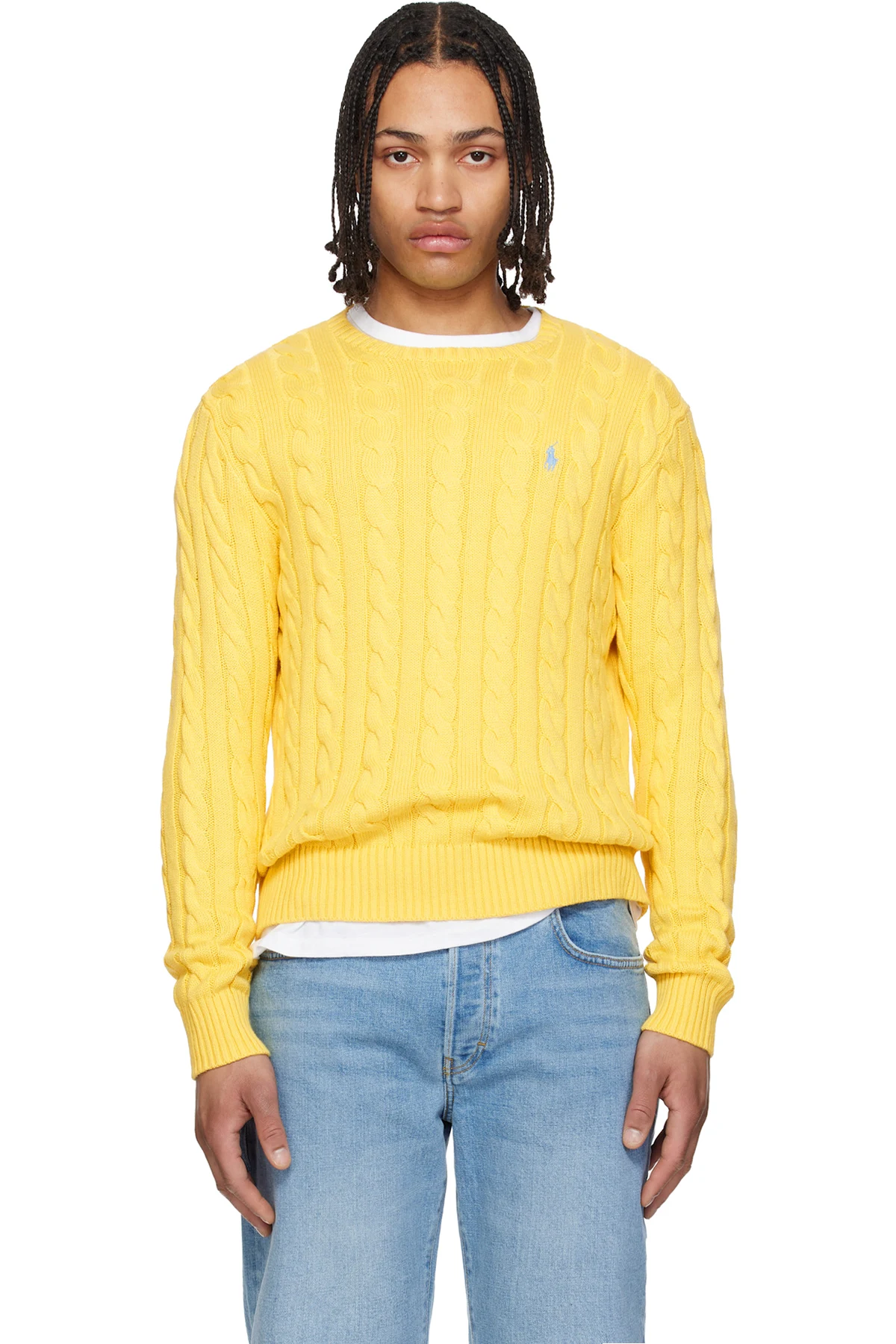 Yellow Cable-Knit Cotton Sweater