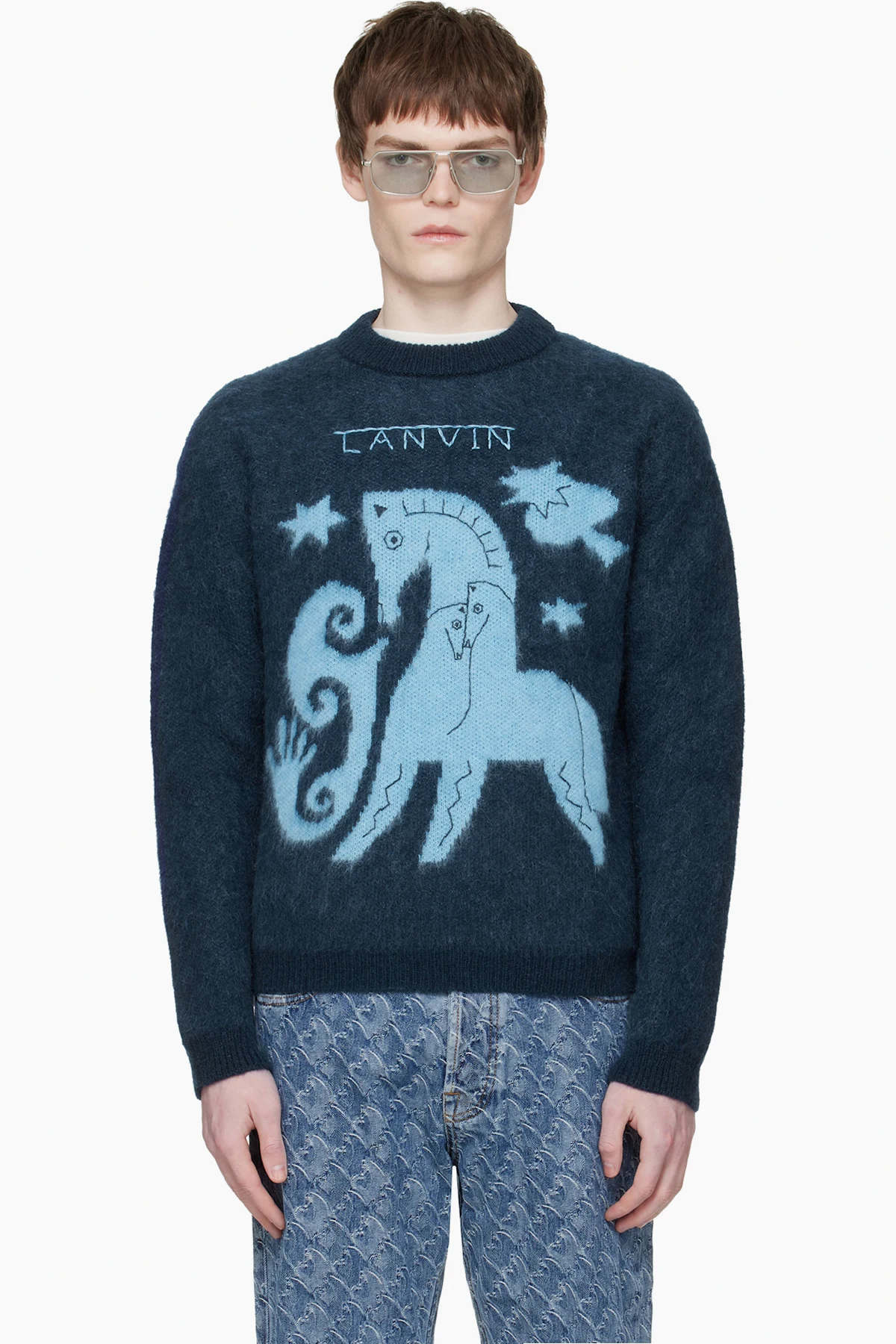 Navy Lunar Year Jacquard Mohair Sweater