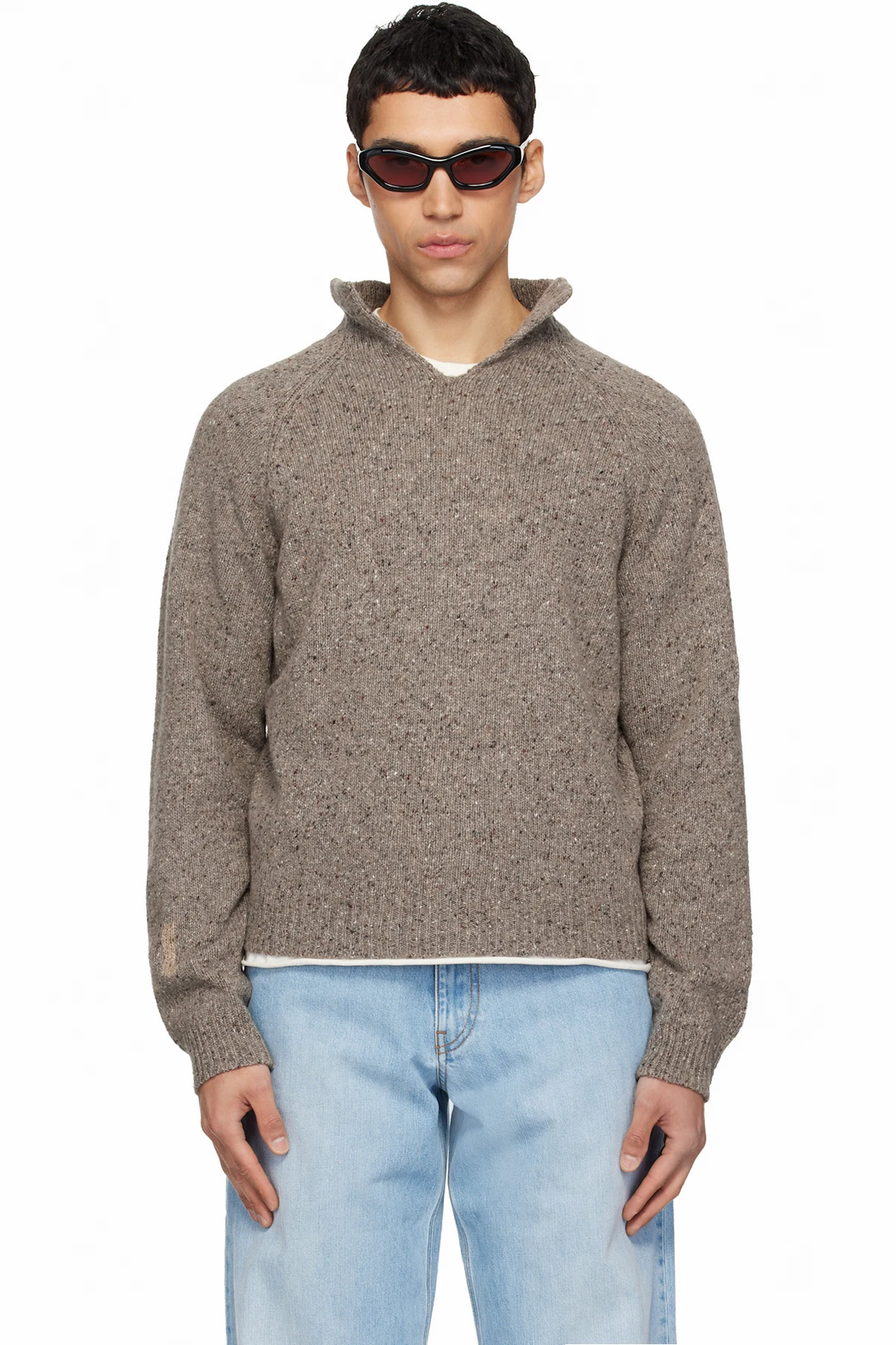 Taupe Slit Neck Sweater