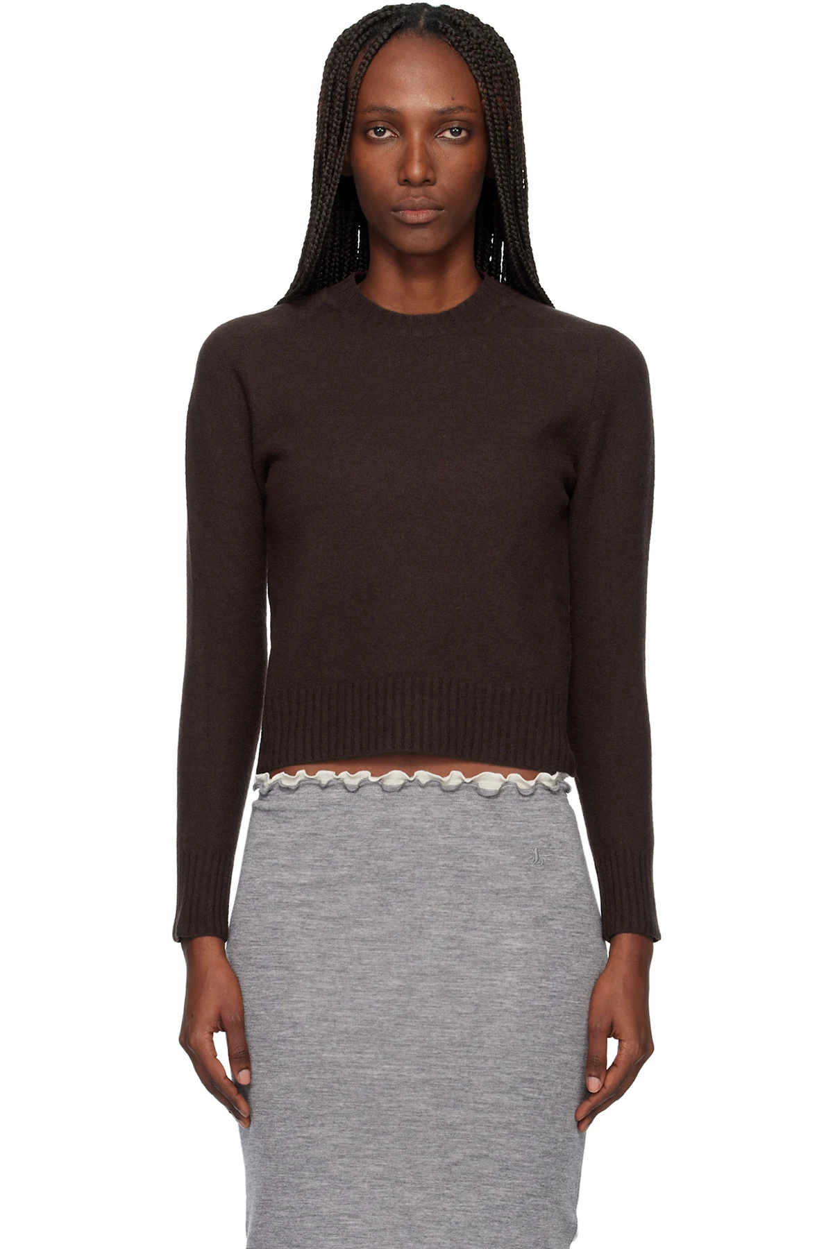 Brown Lightweight Wool Crew-Neck Sweater