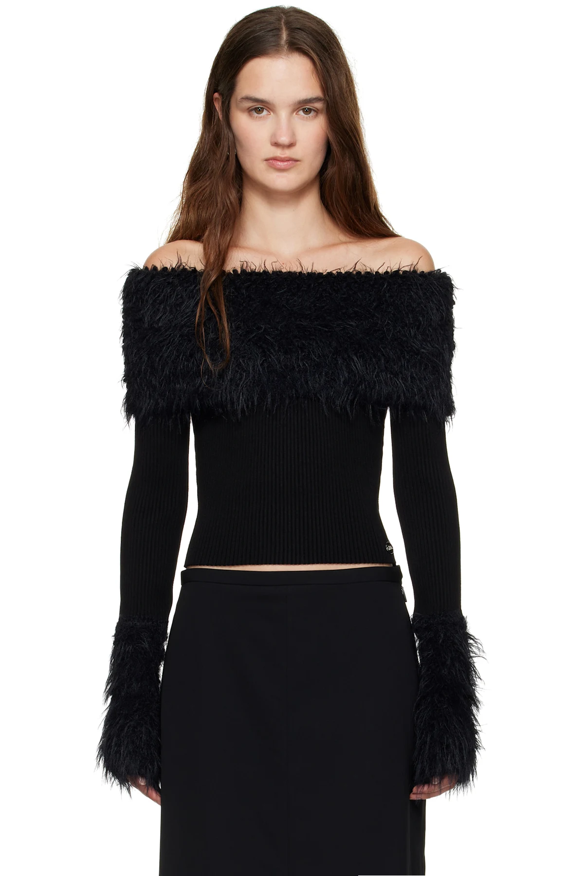 Black Viscose Ribbed & Hairy Sweater