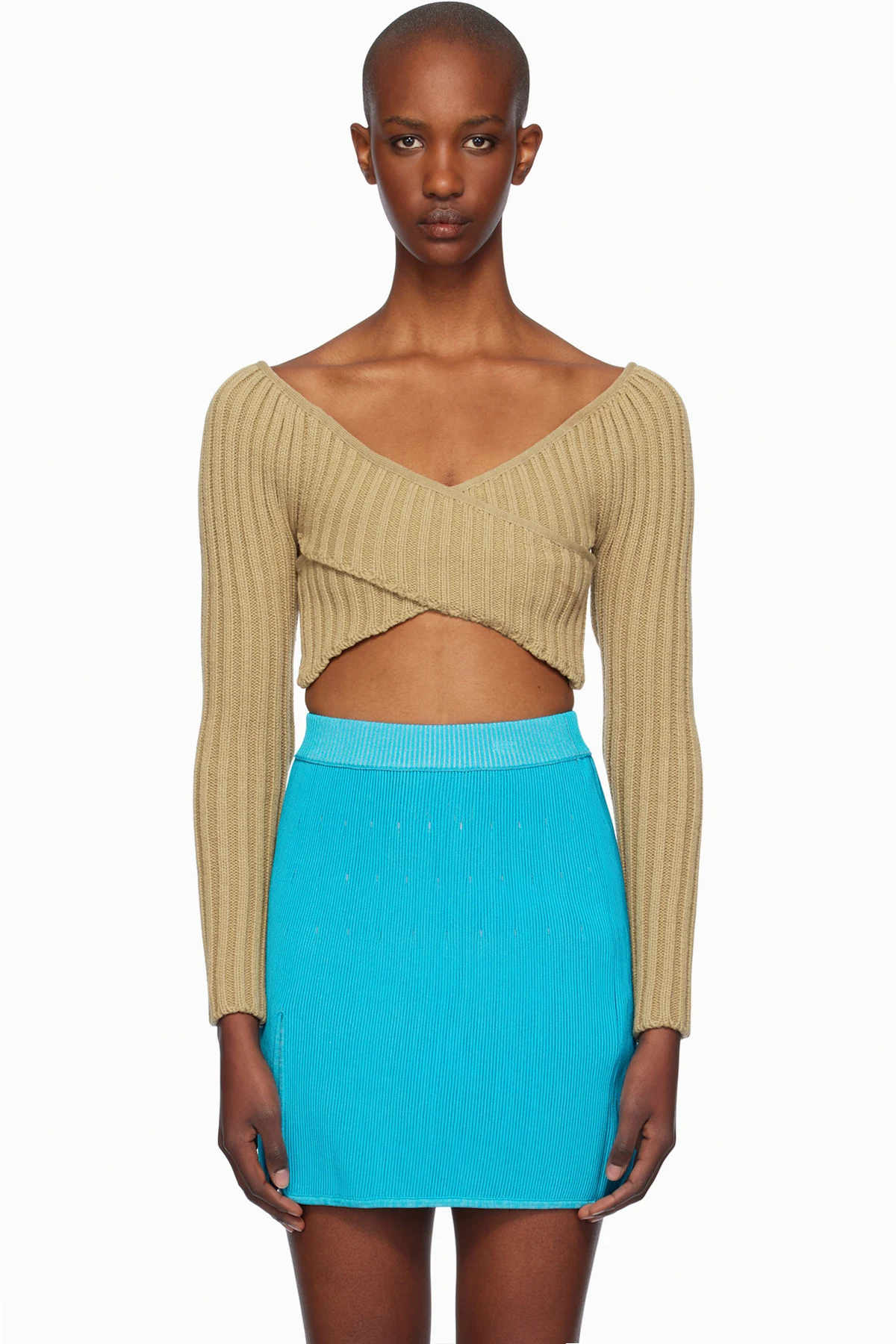 Beige Crossed Sleeves Sweater