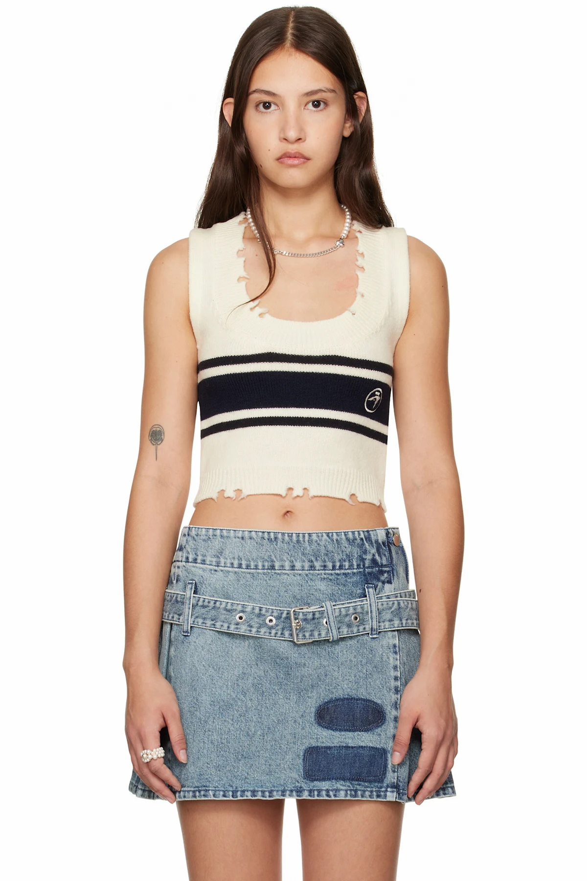 Off-White Destroyed Rib Round Neck Vest