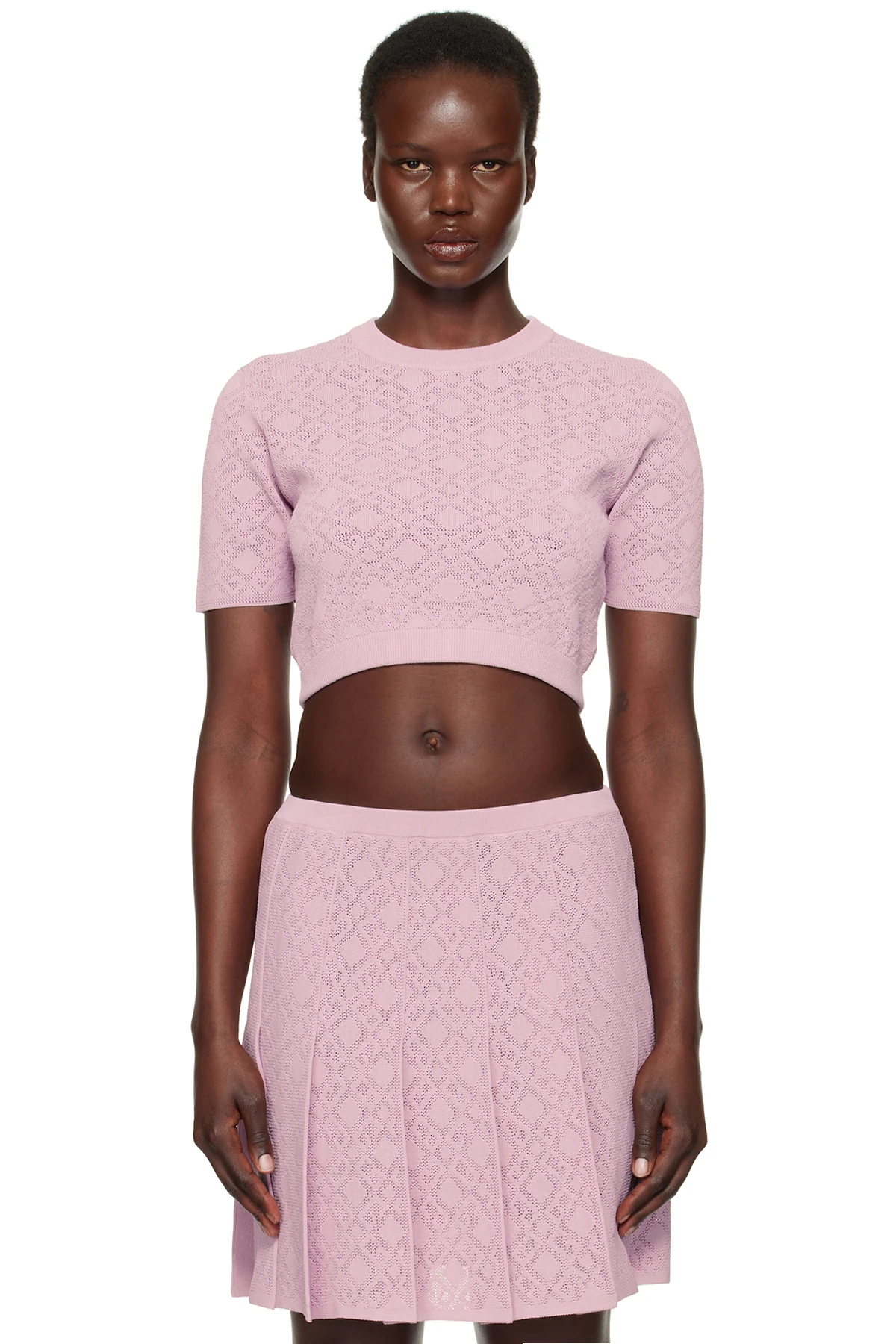 Pink Cropped Monogram 72 Jacquard Sweater