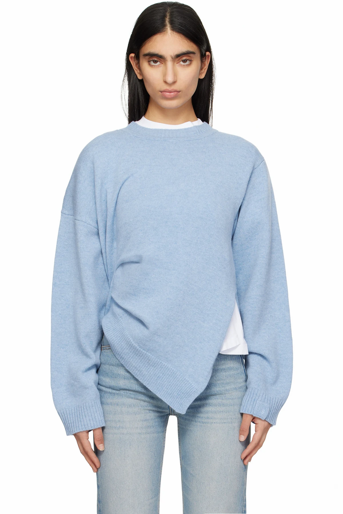Blue Gathered Side Sweater