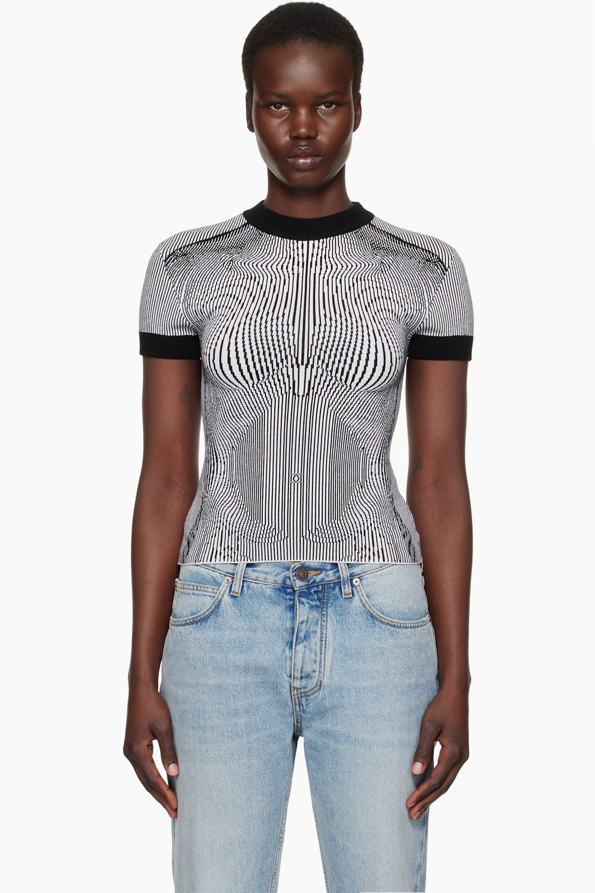 Black & White 'The Morphing Pinstripes Jacquard' T-Shirt