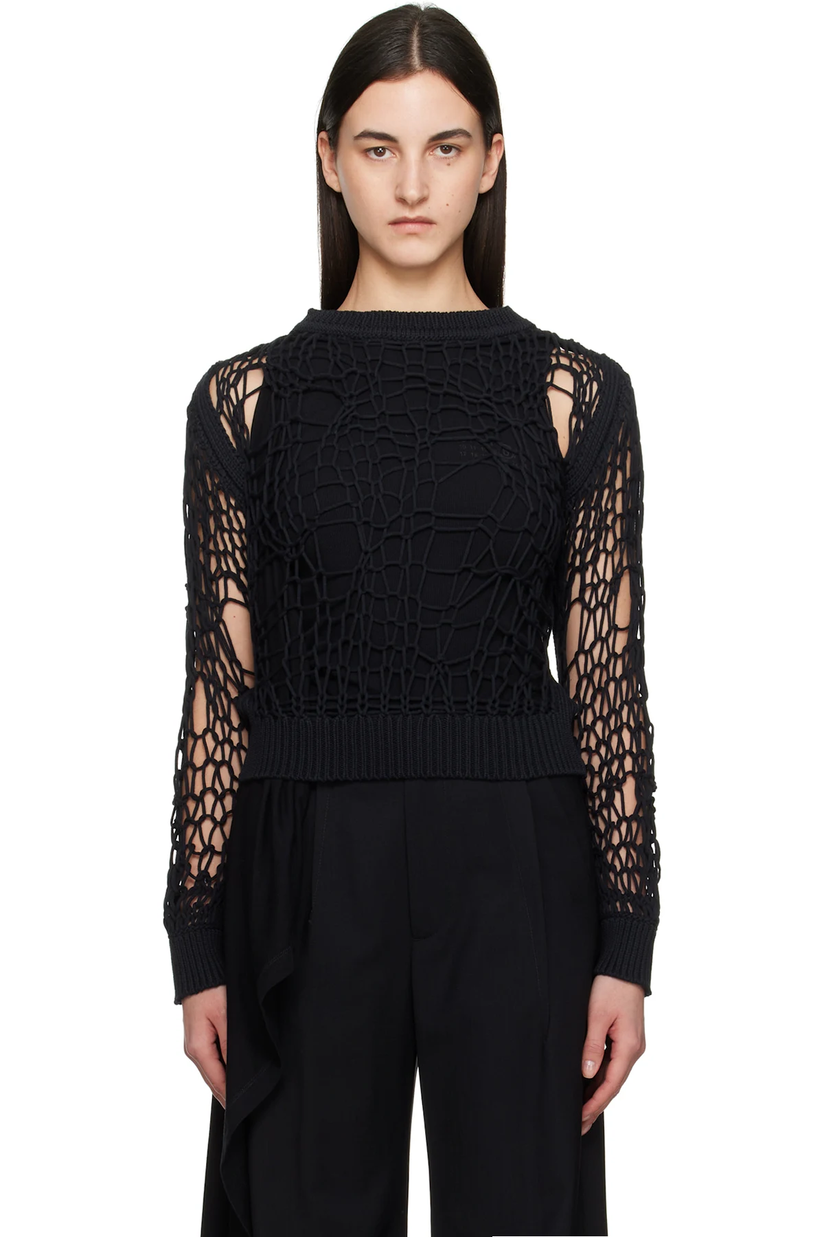Black Messy Filet Crewneck