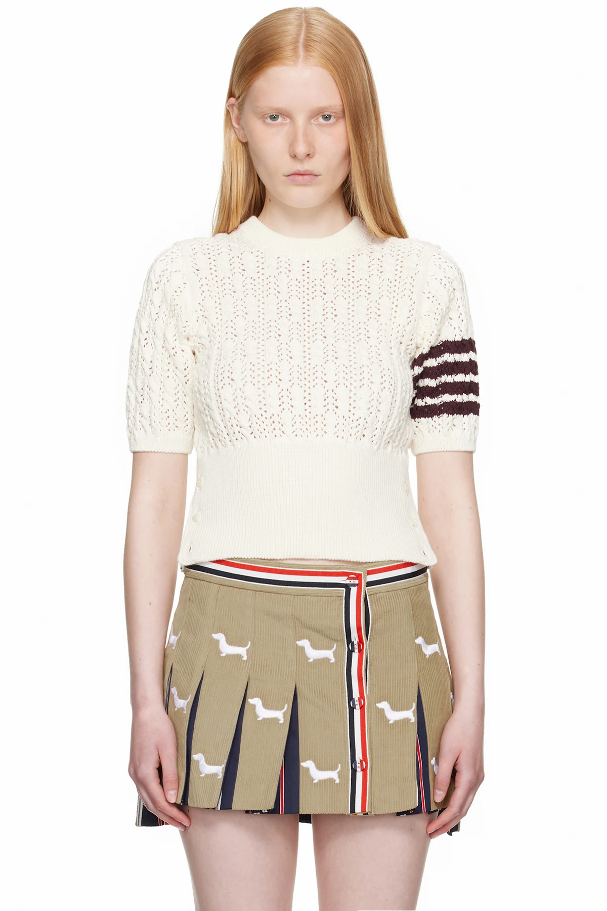 Off-White Pointelle Cable Stitch 4-Bar Sweater