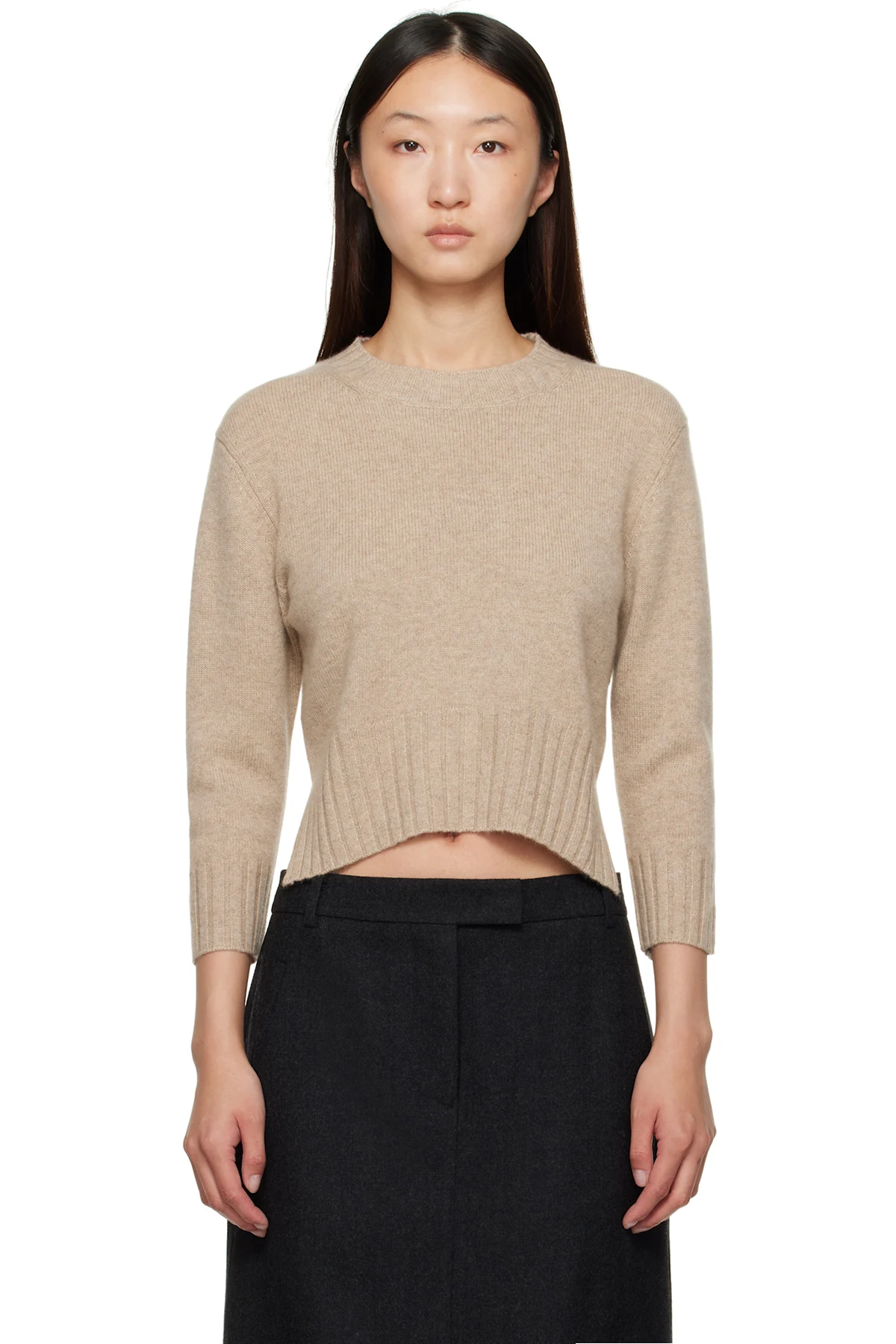 Beige Mora LDS Cropped Cashmere Sweater
