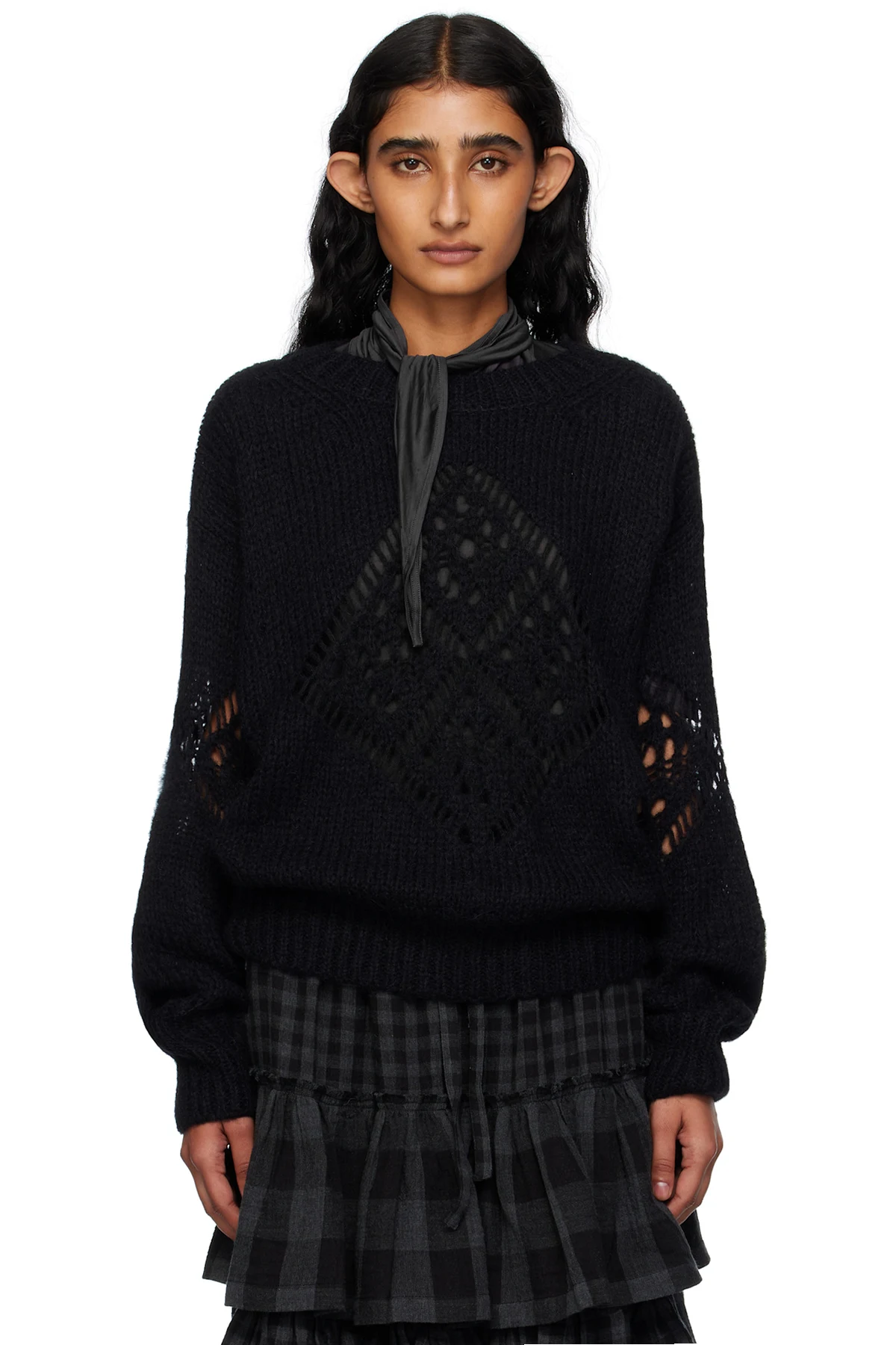 Black Alpaca Argyle Pointelle Sweater