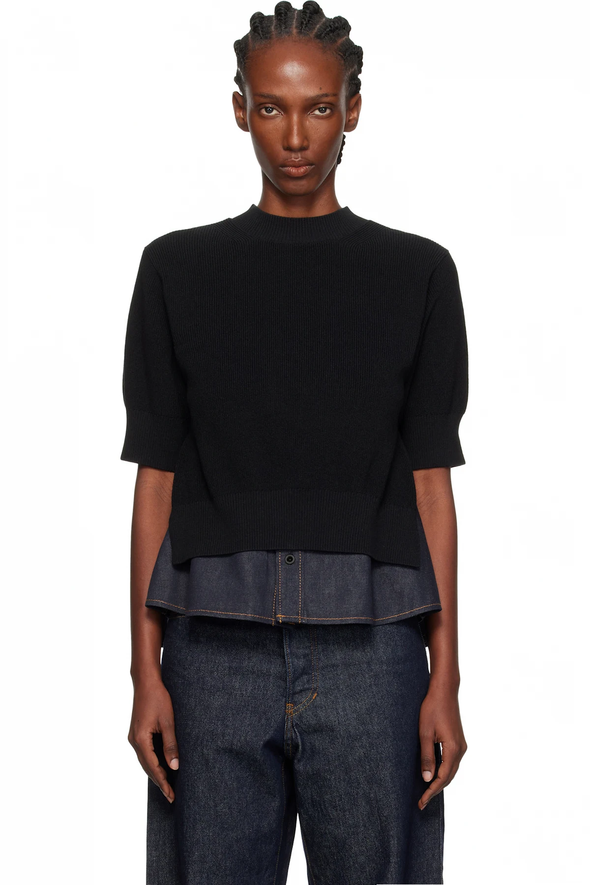 Black & Navy Denim x Knit Sweater