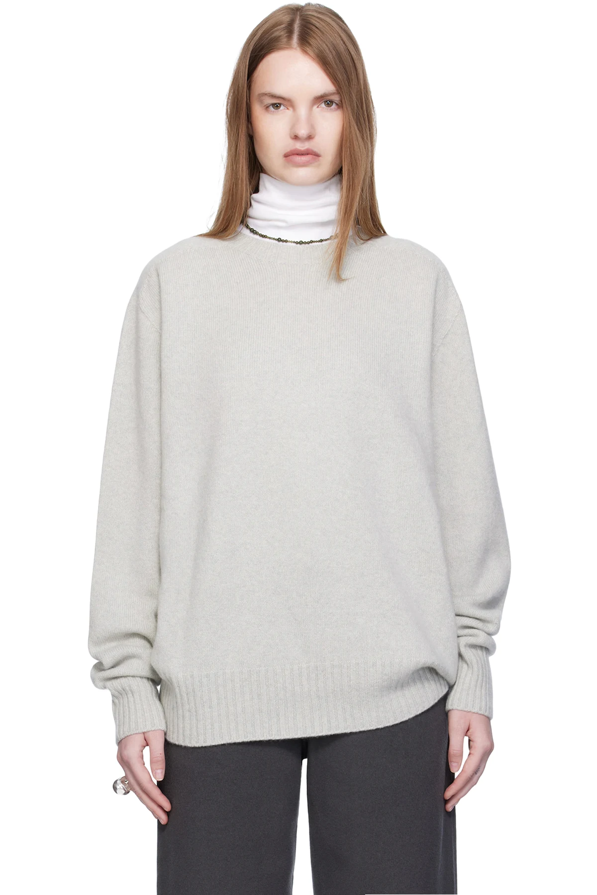 Gray Cashmere Relaxed Pullover Sweater