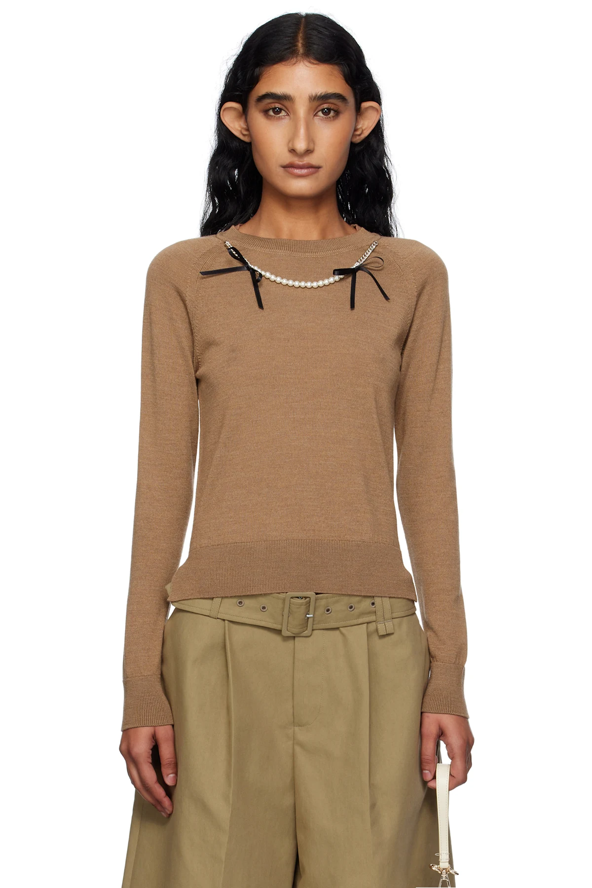 Brown Embellished Classic Sweater