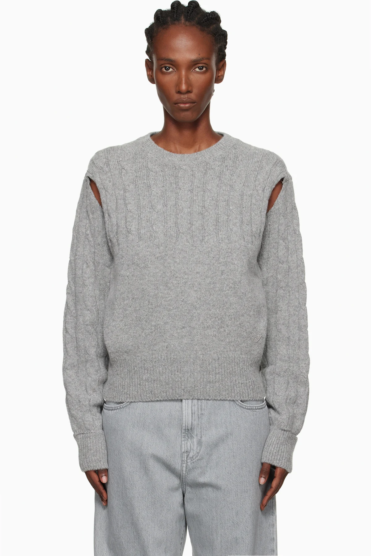 Gray Convertible Cable Knit Sweater