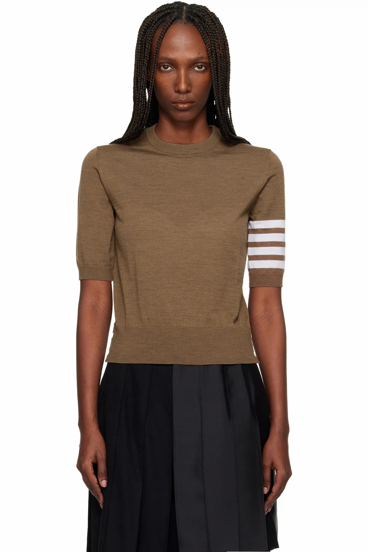 Brown Fine Merino Wool 4-Bar Sweater