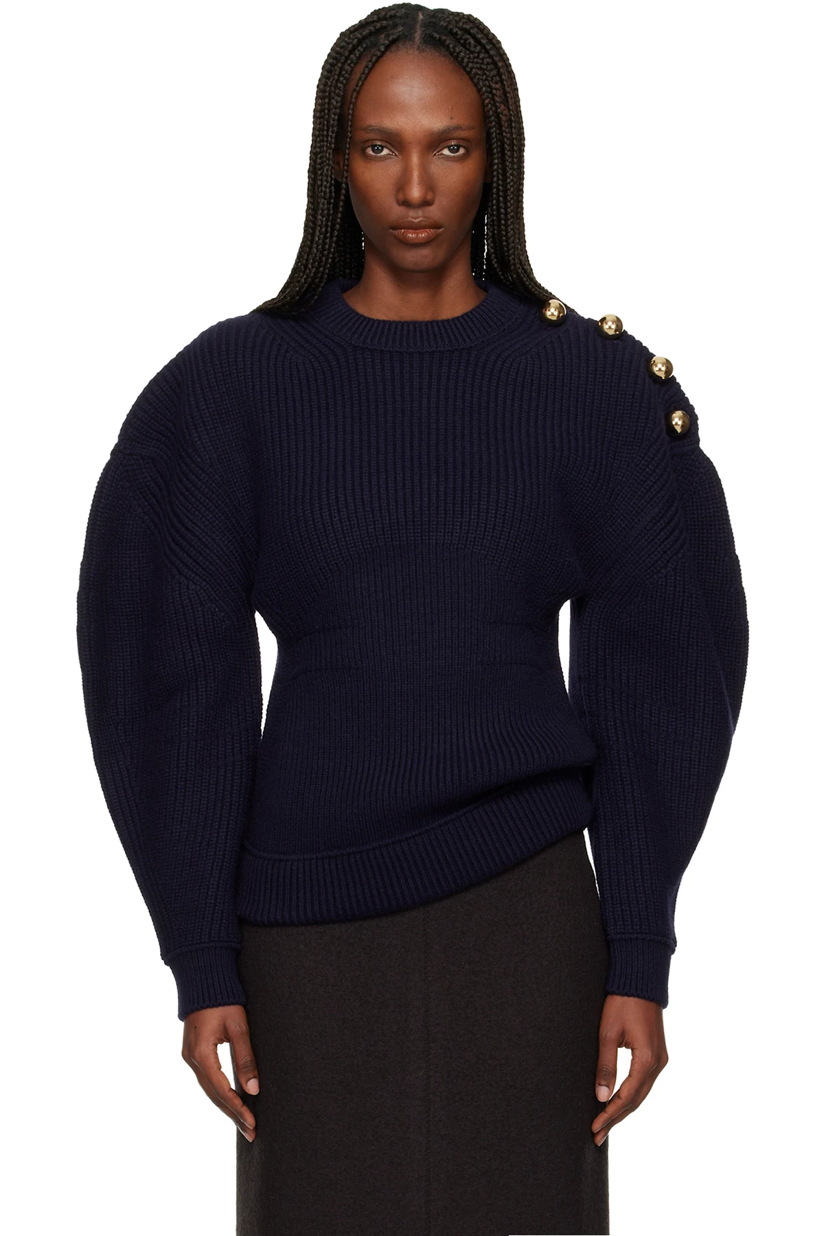 Navy Wool Ribbed Sweater