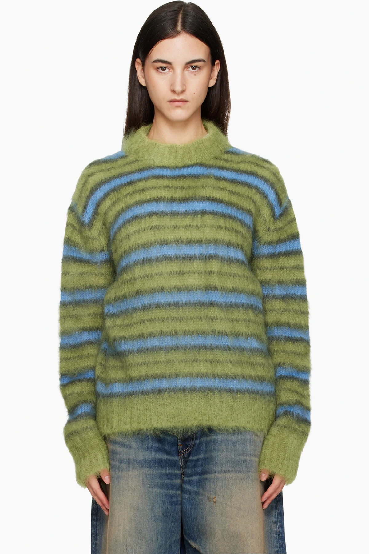 Green & Blue Striped Mohair Sweater