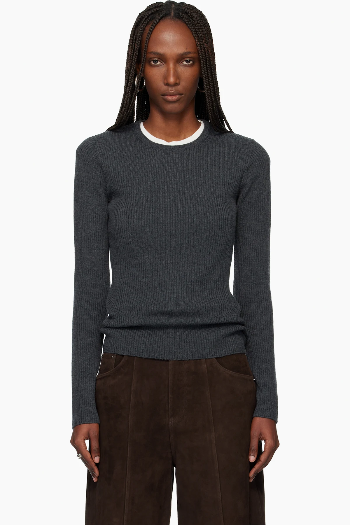 Gray Super Fine Wool Ribbed Sweater