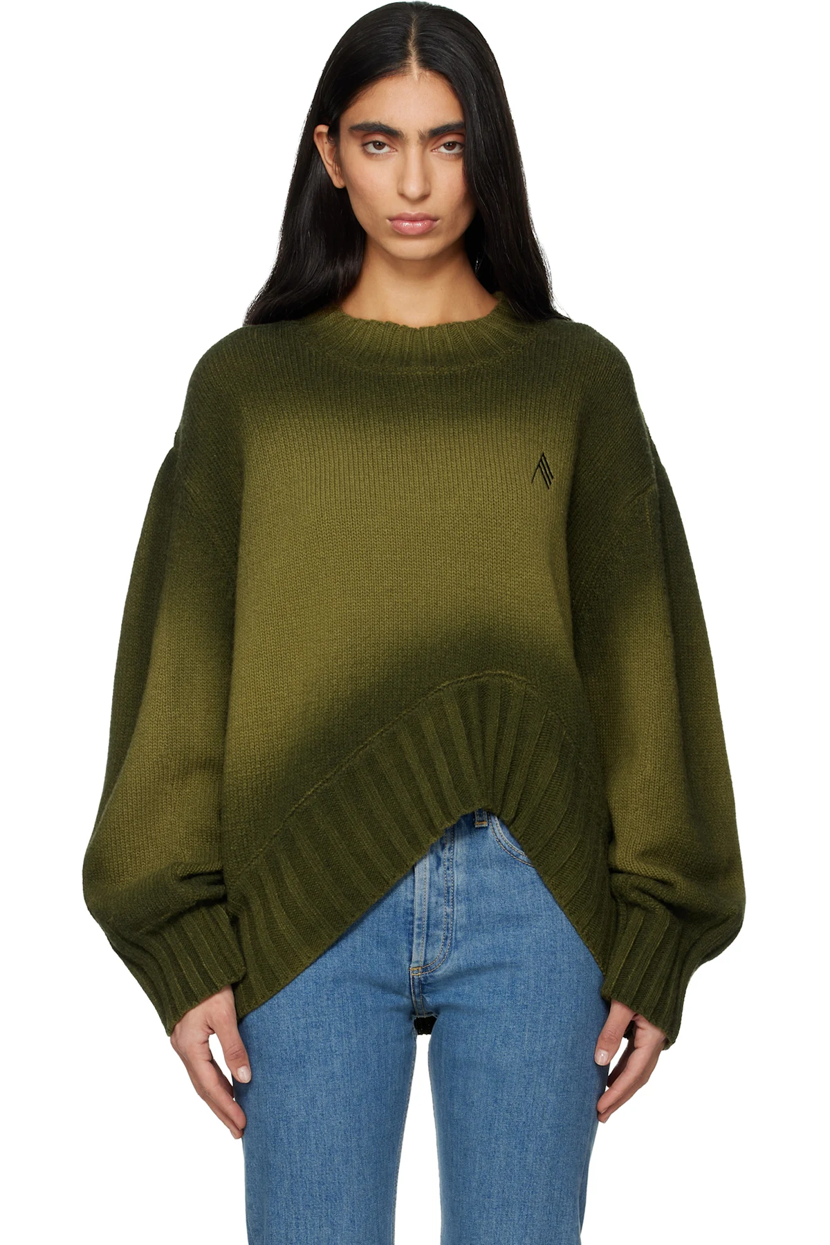 Green Sprayed Wool Cashmere Sweater
