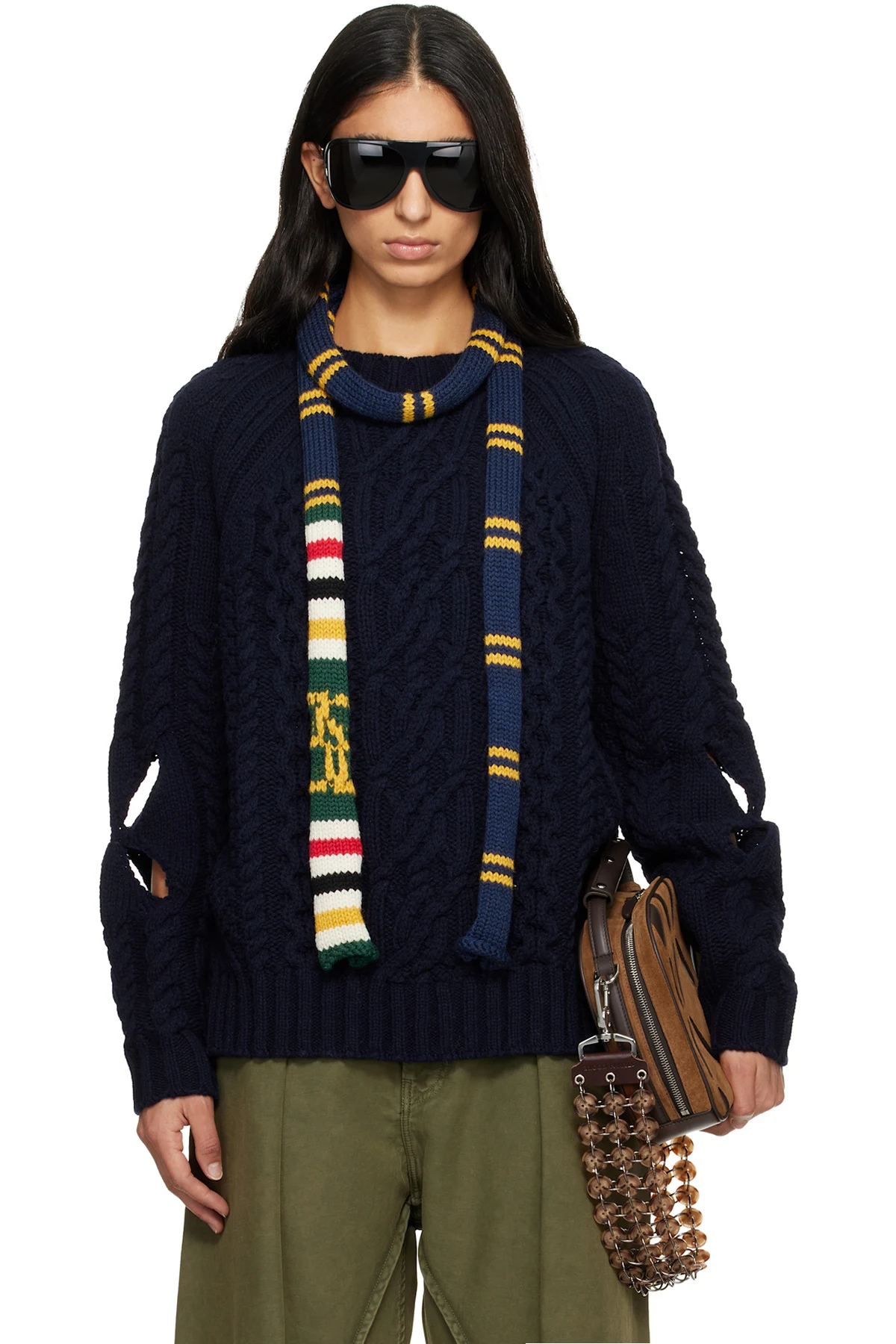 Navy Slashed Cable Sweater