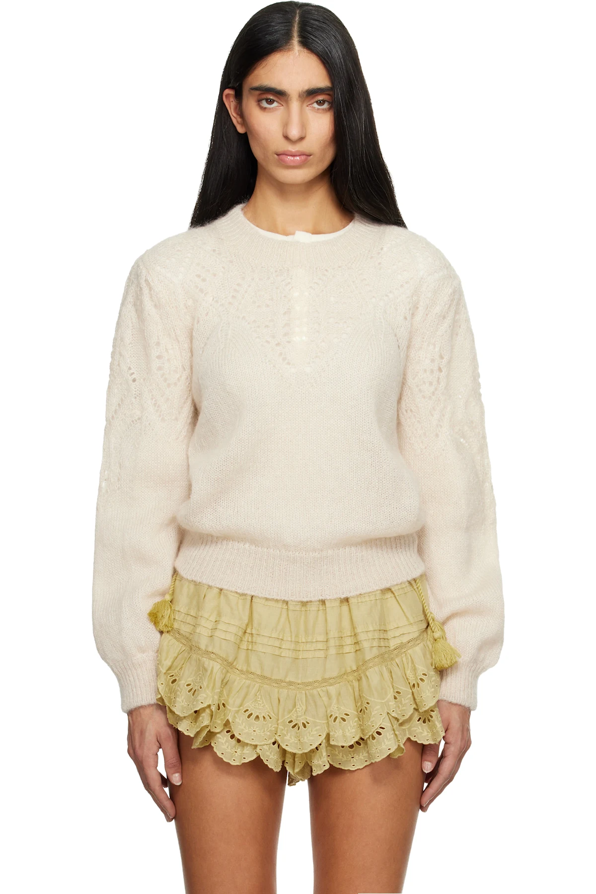Beige Jenia Openwork Mohair Knit Sweater