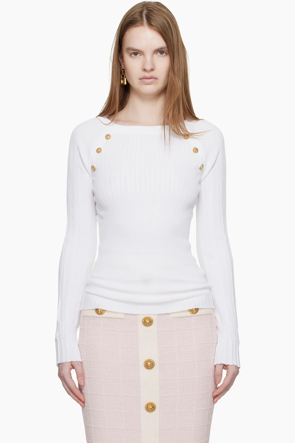White Knit Buttons Sweater