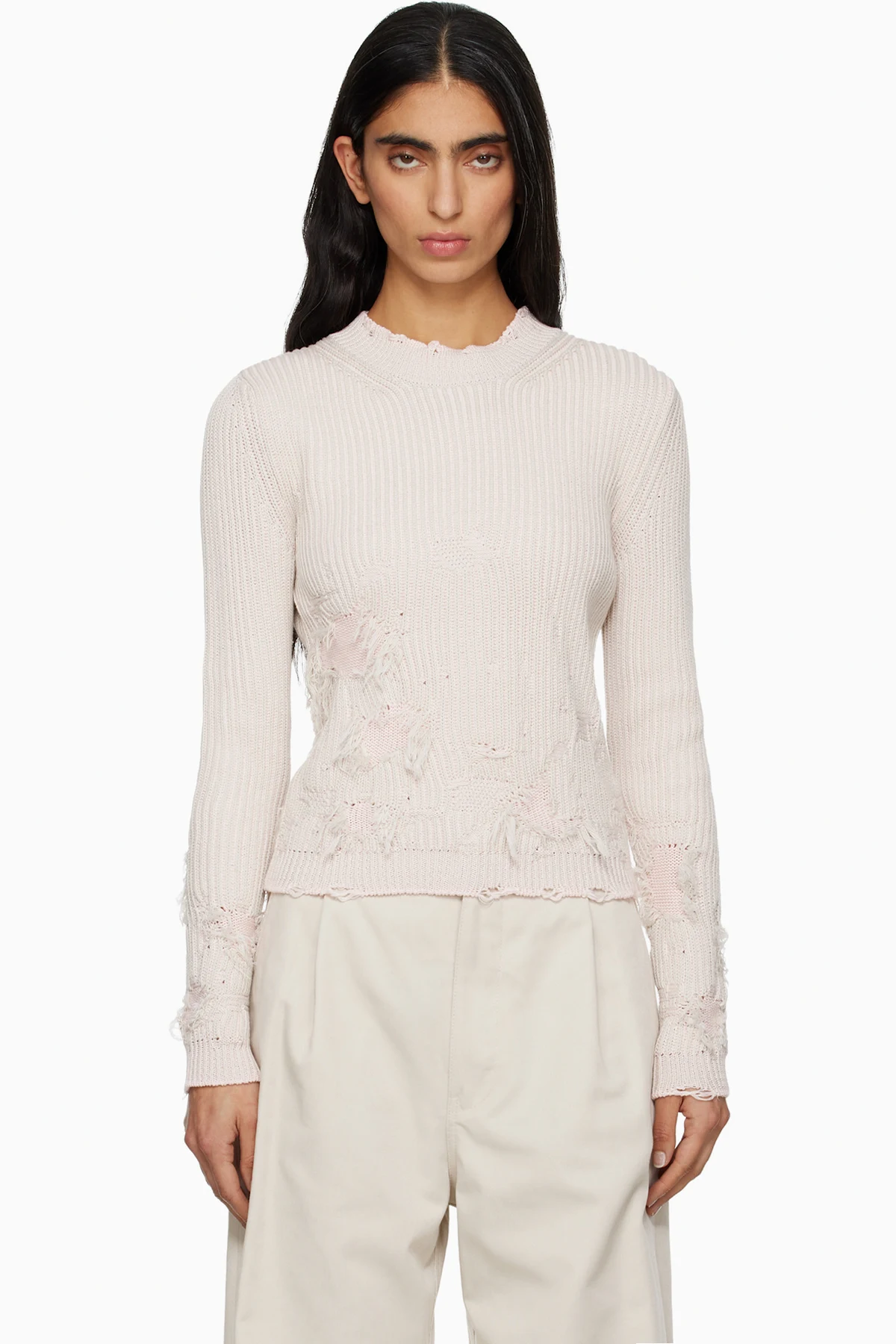 Pink Amended Optical Ribs Sweater