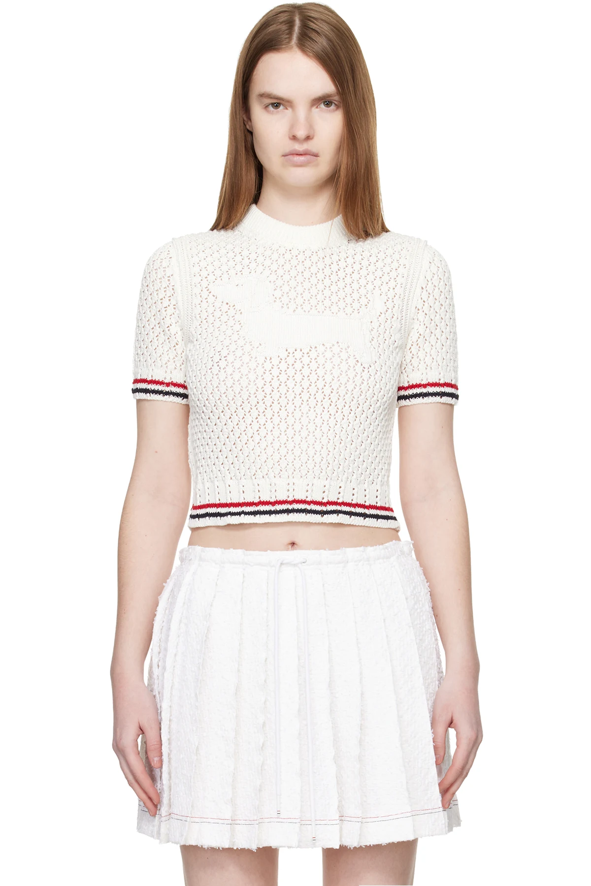 White Cotton Pointelle Hector RWB Sweater