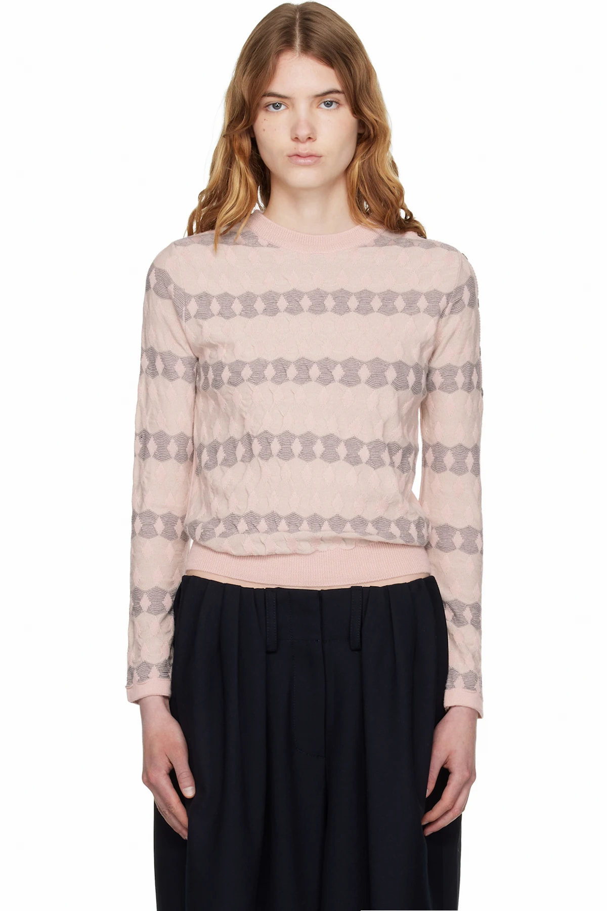 Pink Jacquard Pullover Sweater