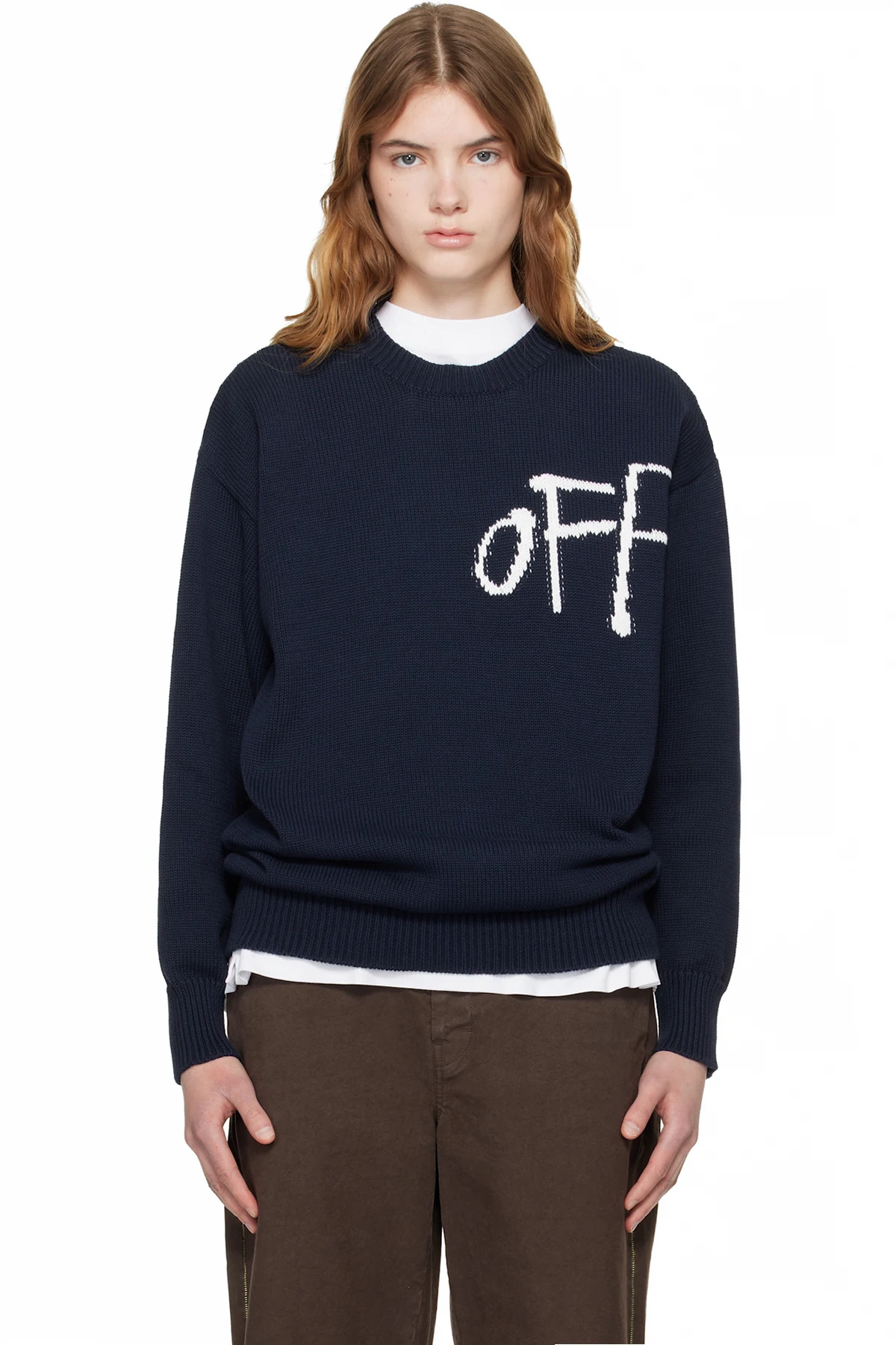 Navy Bookish Shared Cotton Knit Crewneck Sweater