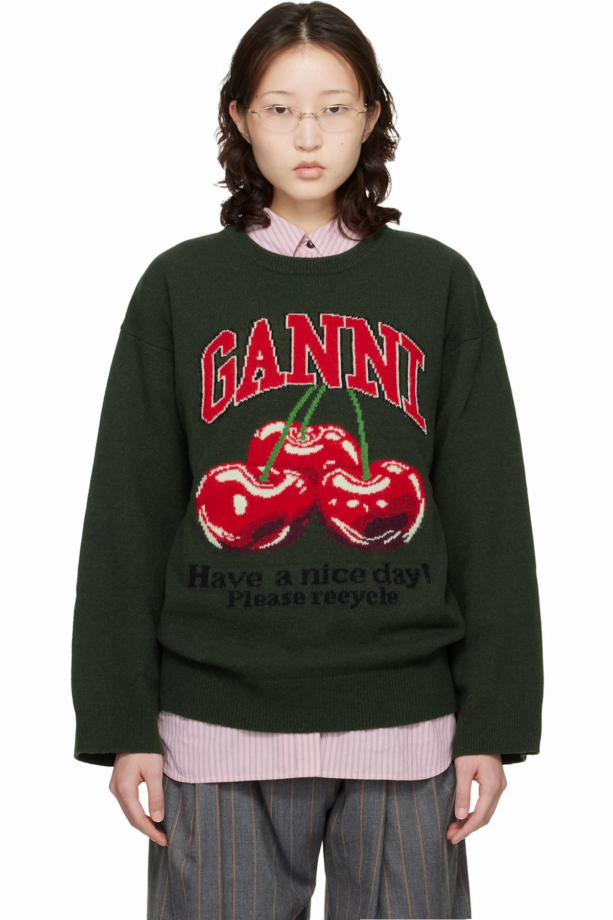 Green Oversized Graphic Sweater