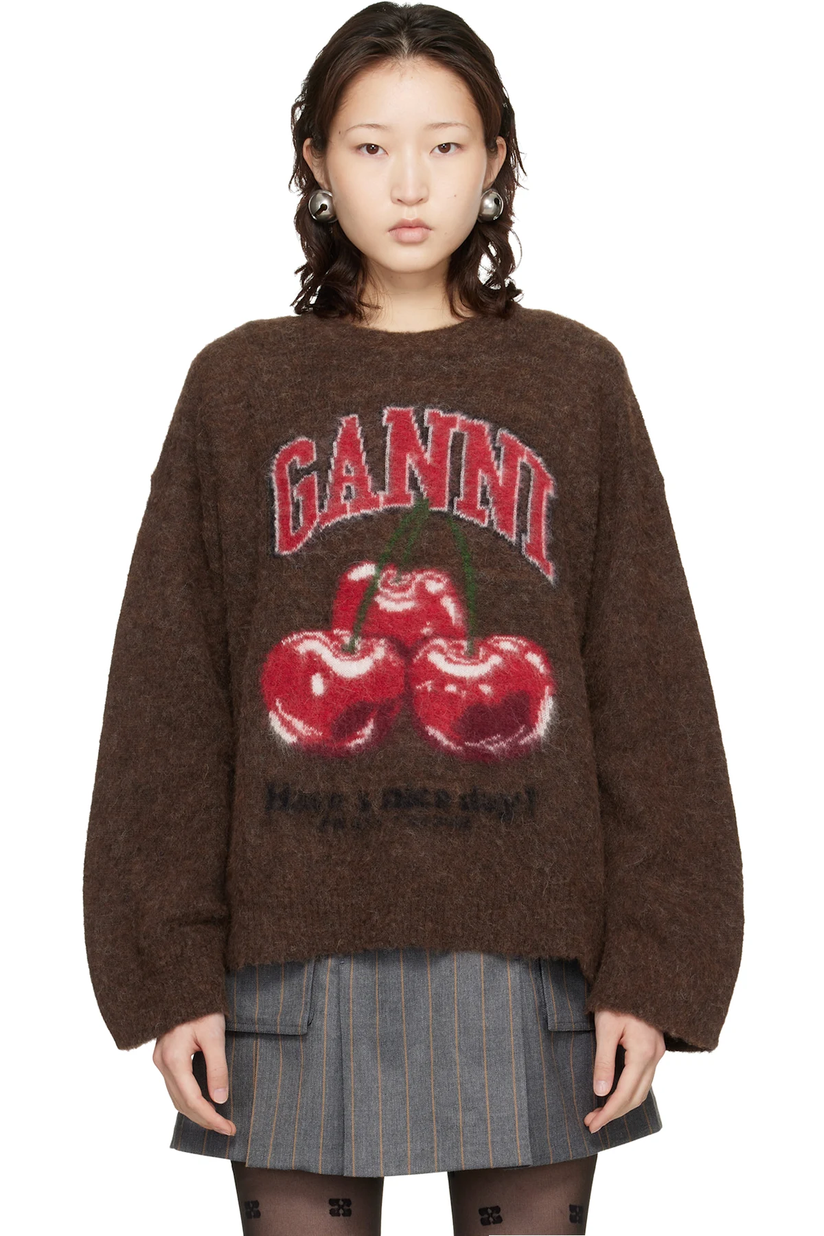 Brown Brushed Alpaca Graphic Oversized Sweater