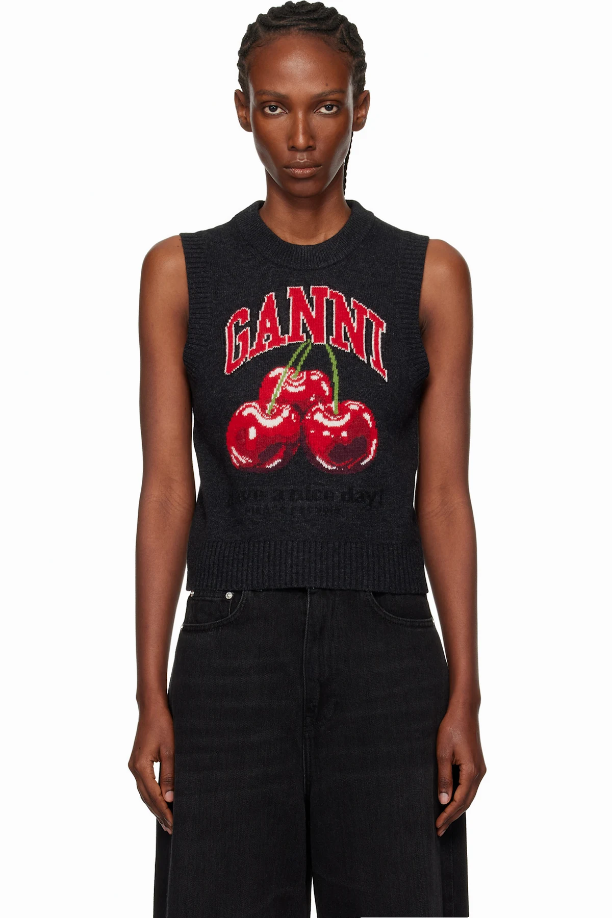 Gray Graphic Wool Sweater Vest