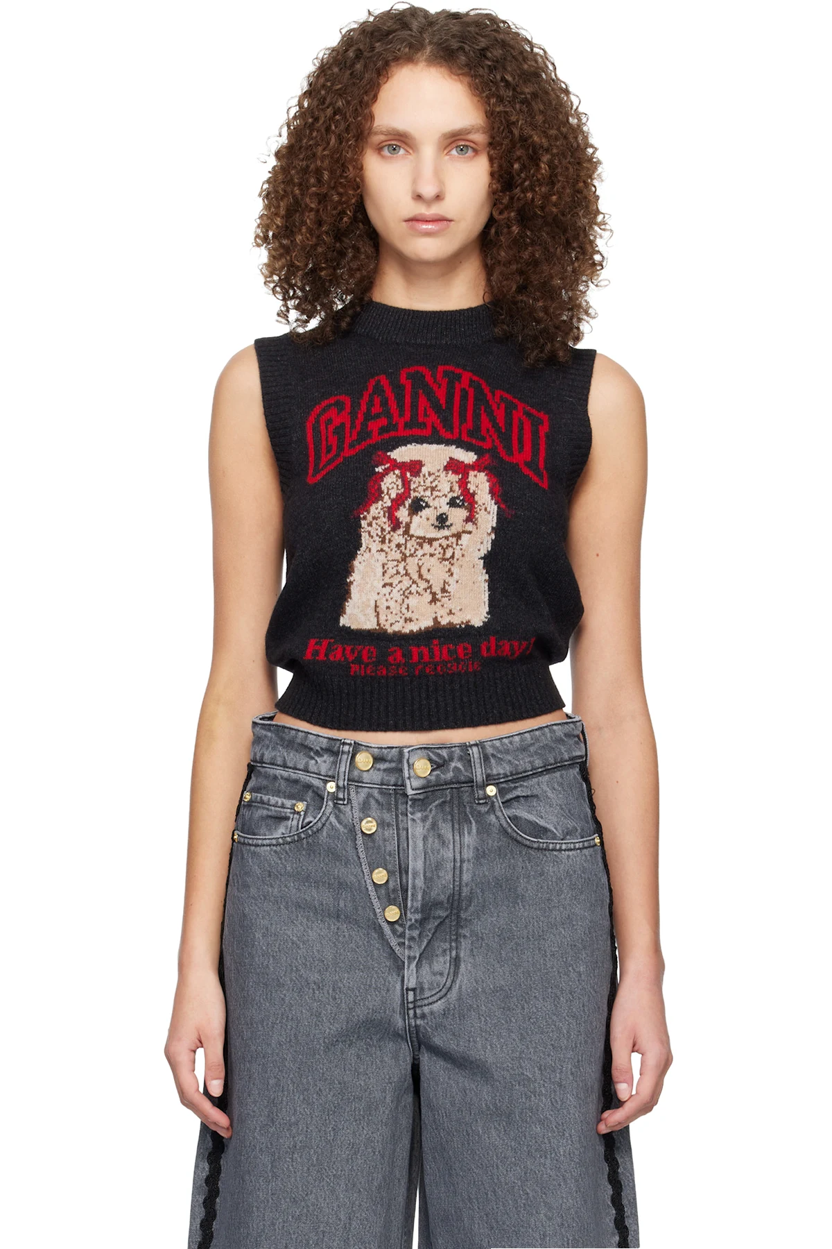 Black Graphic Wool Vest