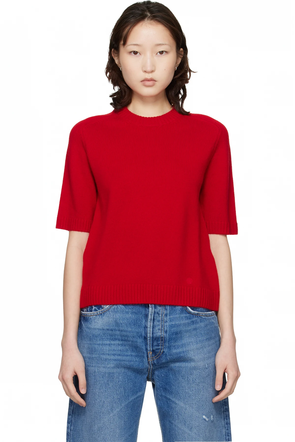 Red Dara Short-Sleeve Cashmere Sweater